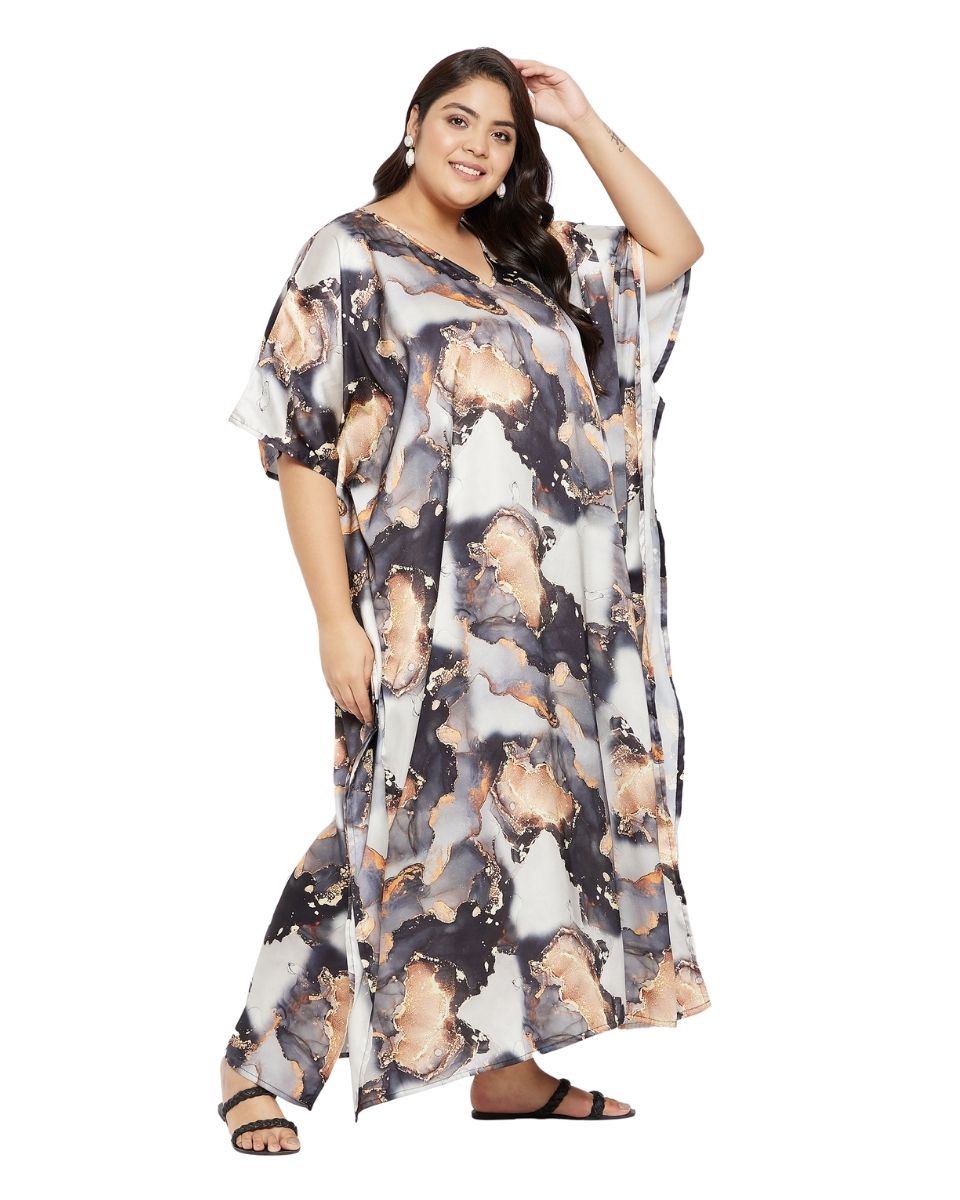 Kimono Sleeve Plus Size Kaftan Black Abstract For Women