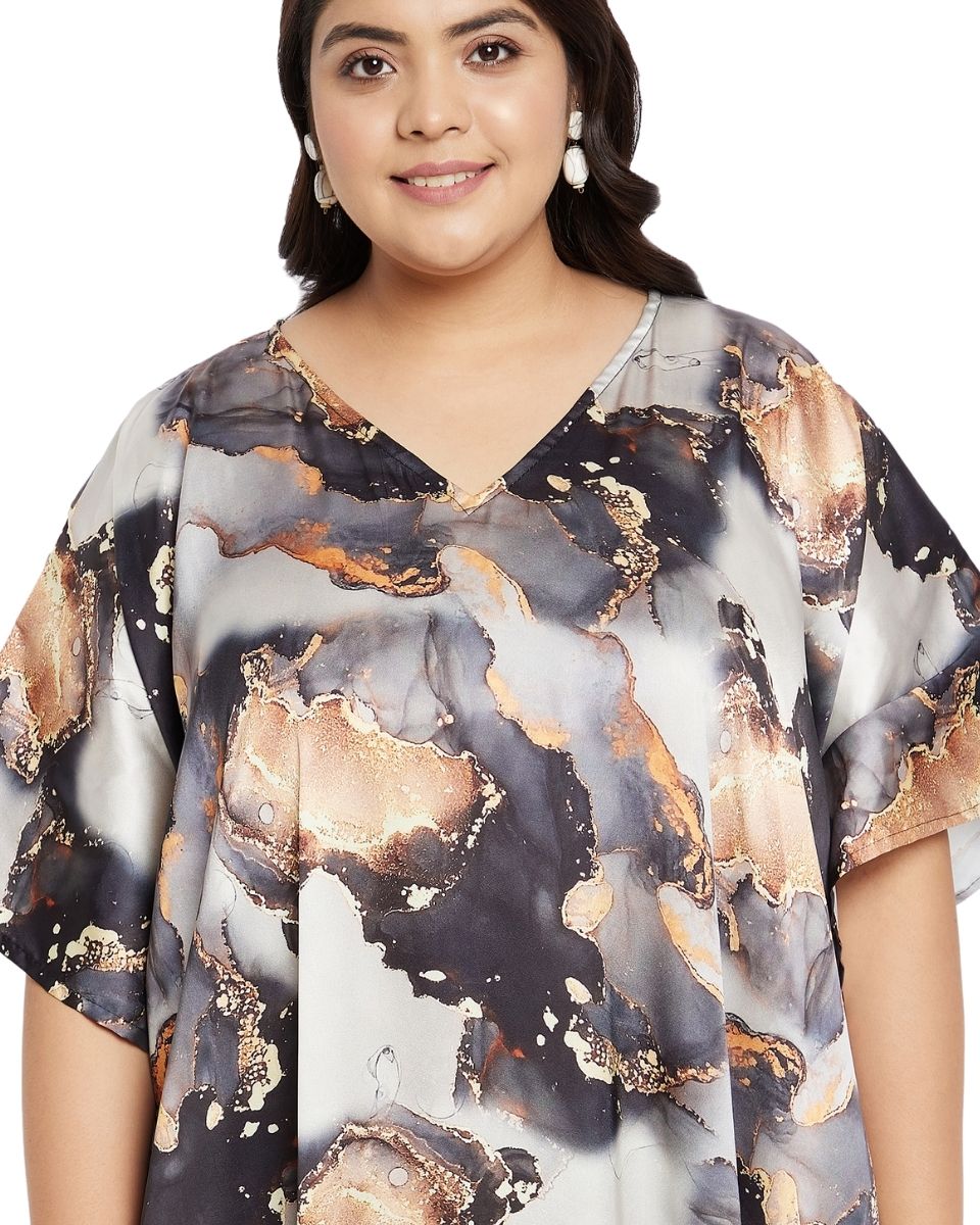 Kimono Sleeve Plus Size Kaftan Black Abstract For Women