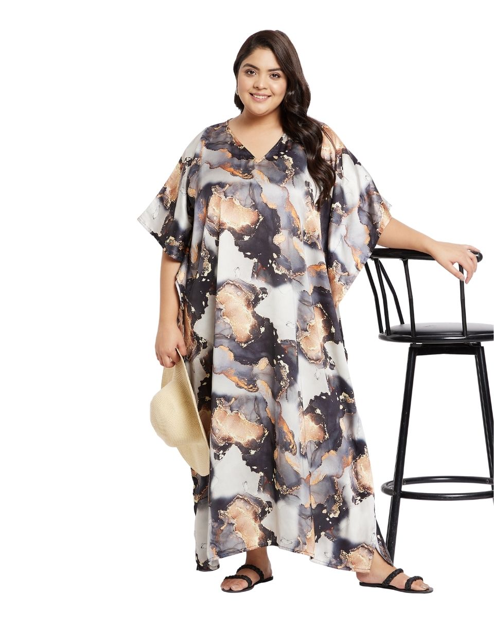 Kimono Sleeve Plus Size Kaftan Black Abstract For Women