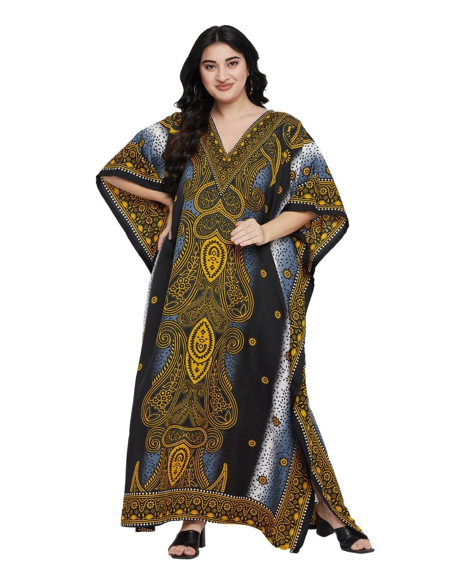 Women Paisley Print Polyester Plus Size Kimono Kaftan