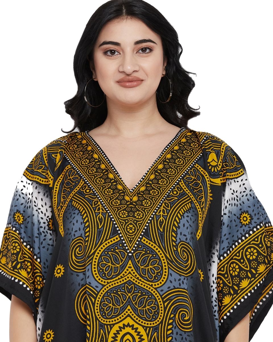 Women Paisley Print Polyester Plus Size Kimono Kaftan