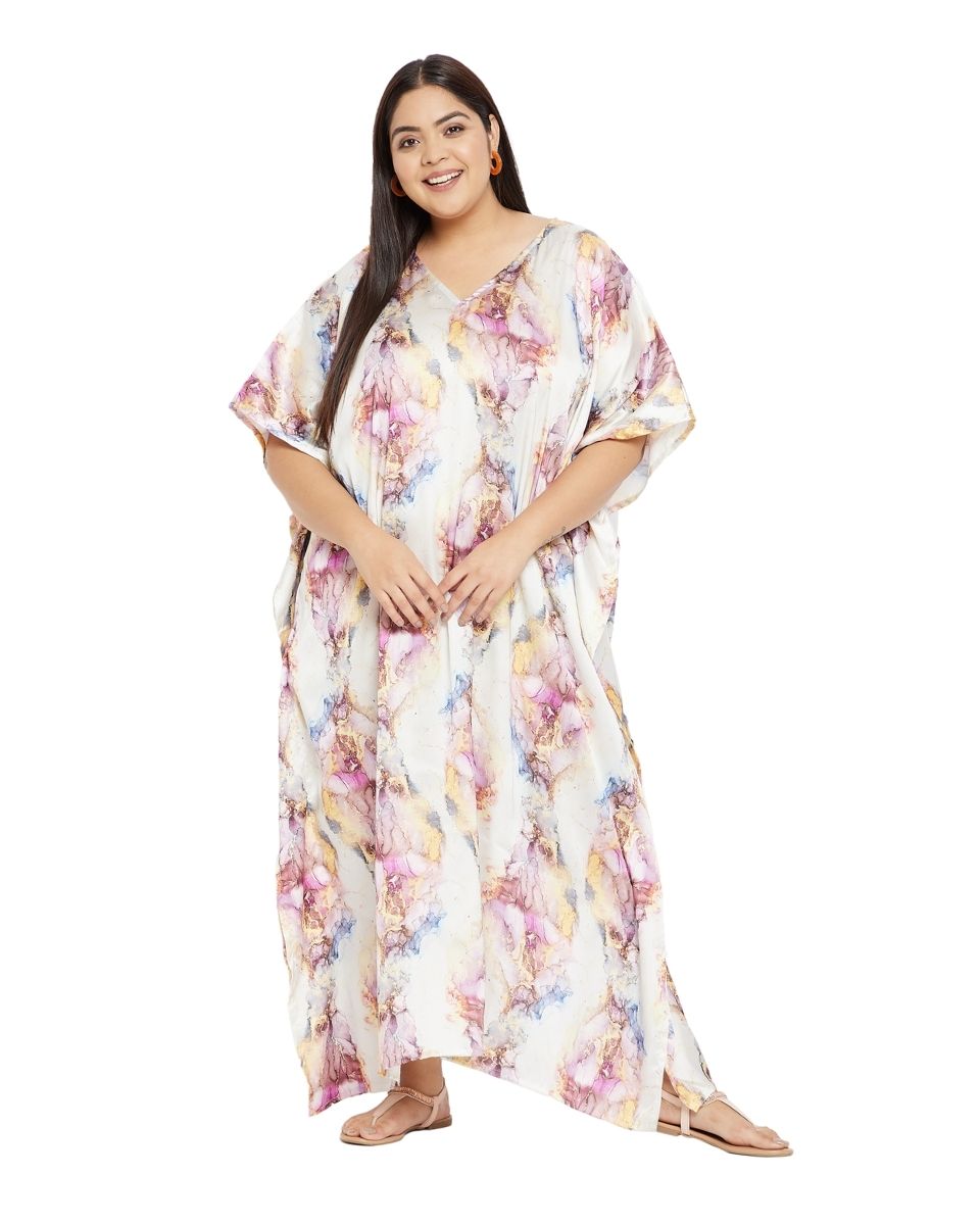 For Women Multicolor Plus Size Kimono Polyester Caftan