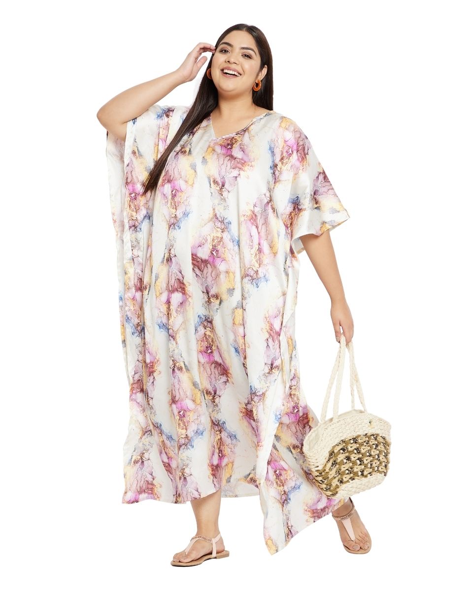 For Women Multicolor Plus Size Kimono Polyester Caftan