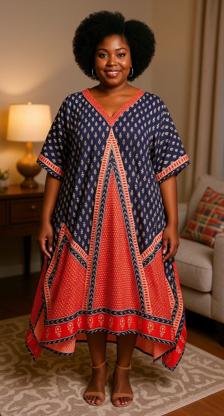 Floral Printed Black Polyester Kaftan Plus Size Dress For Women