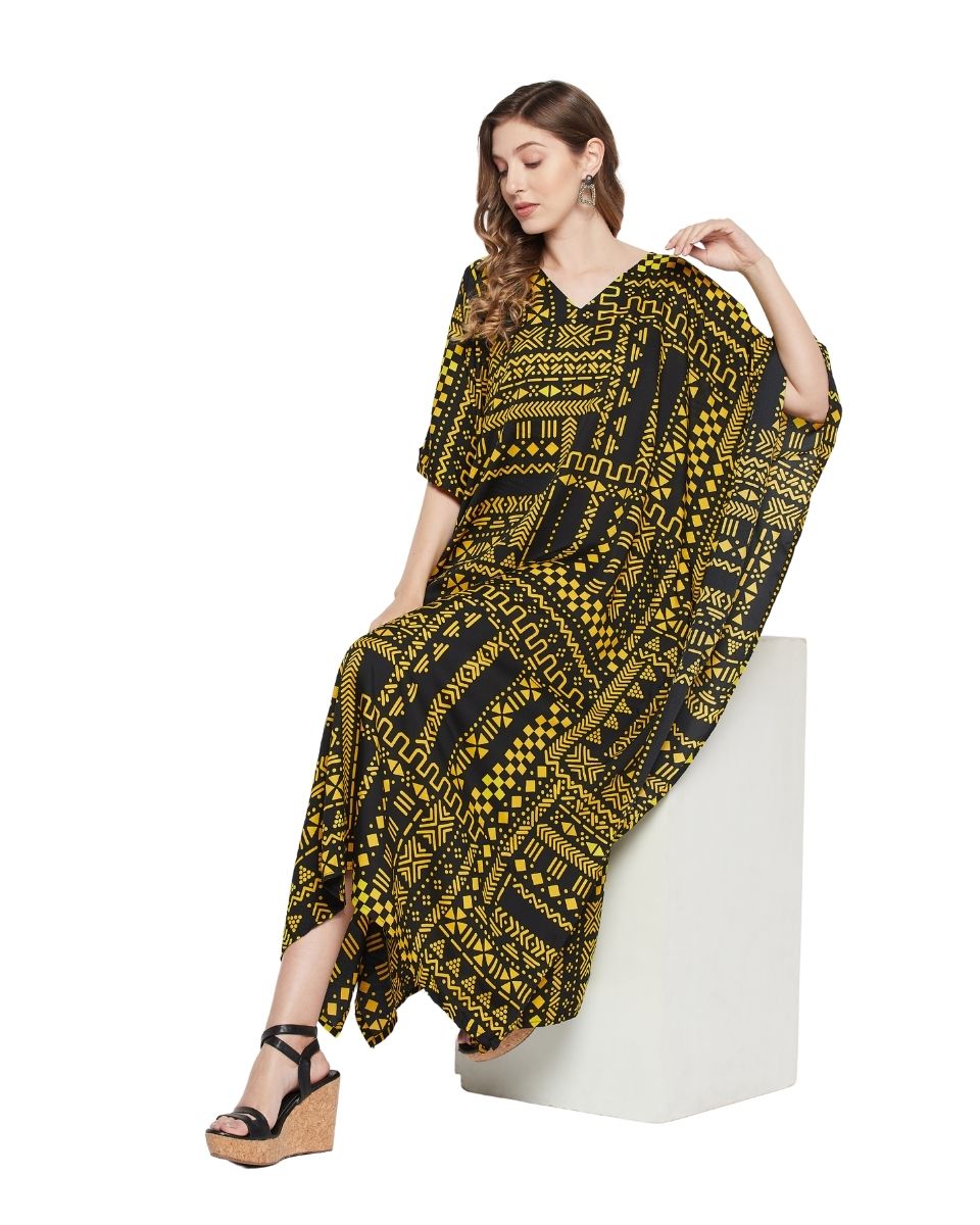 Geometric Print Kimono Sleeves Plus Size Kaftan For Women