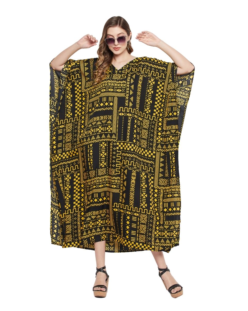 Geometric Print Kimono Sleeves Plus Size Kaftan For Women