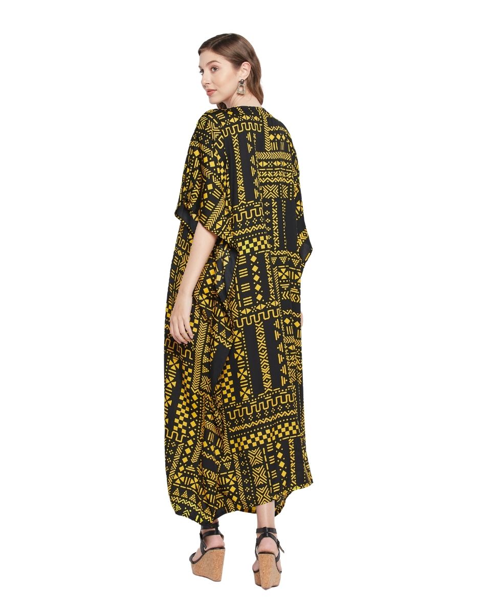 Geometric Print Kimono Sleeves Plus Size Kaftan For Women