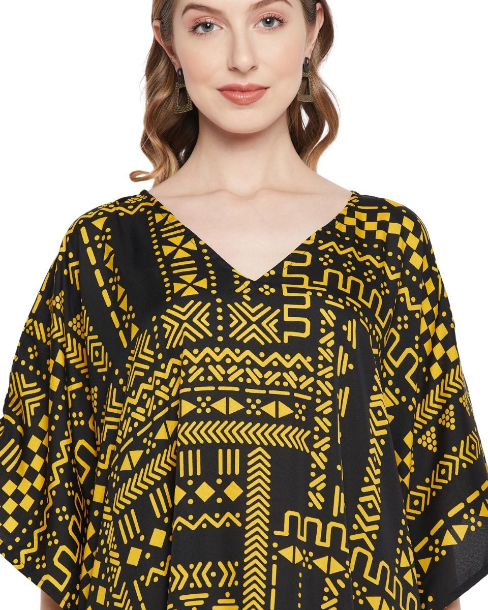 Geometric Print Kimono Sleeves Plus Size Kaftan For Women