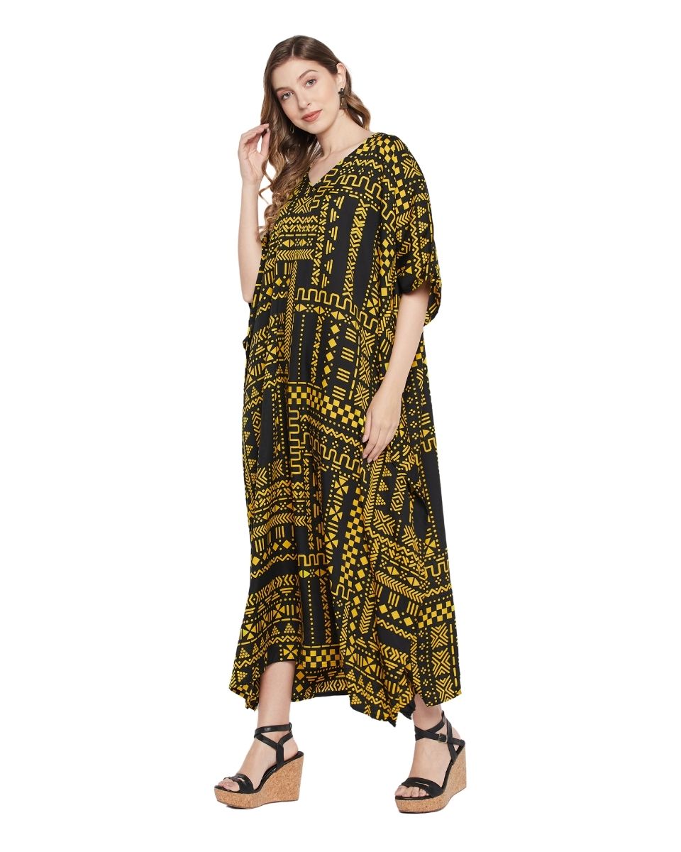 Geometric Print Kimono Sleeves Plus Size Kaftan For Women