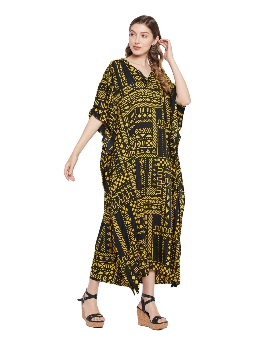 Geometric Print Kimono Sleeves Plus Size Kaftan For Women