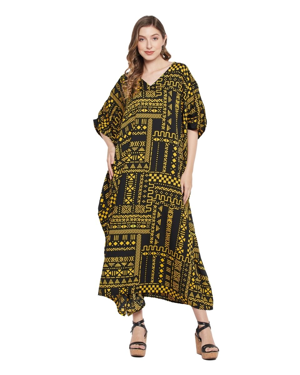 Geometric Print Kimono Sleeves Plus Size Kaftan For Women