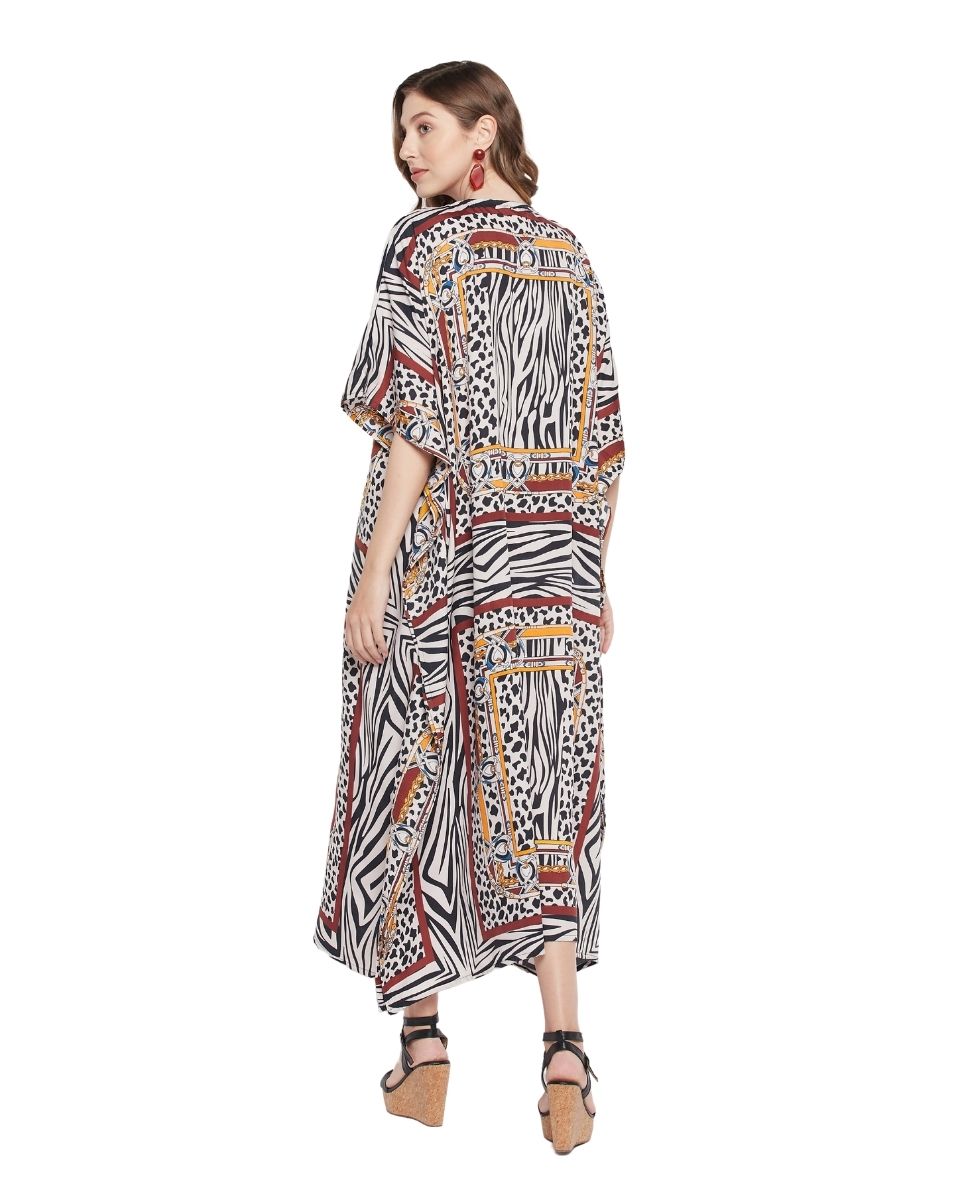 For Plus Size Women Multicolor Abstract Print Polyester Kaftan