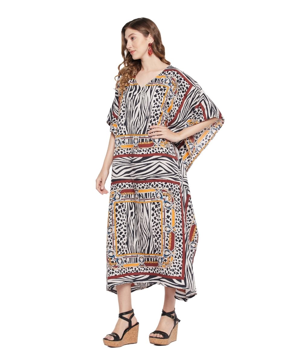 For Plus Size Women Multicolor Abstract Print Polyester Kaftan