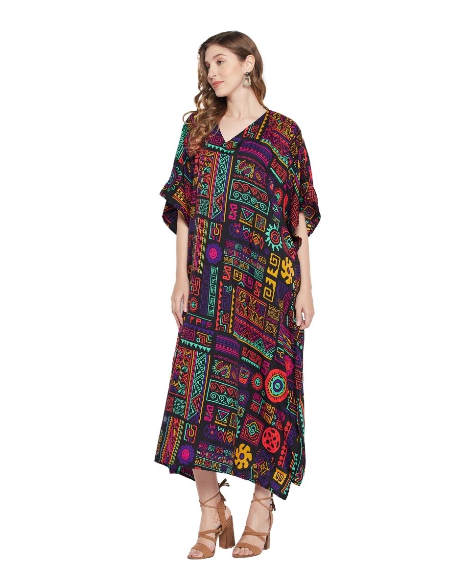 Multi Design Abstract Printed Polyester Kaftan For Plus Size Women