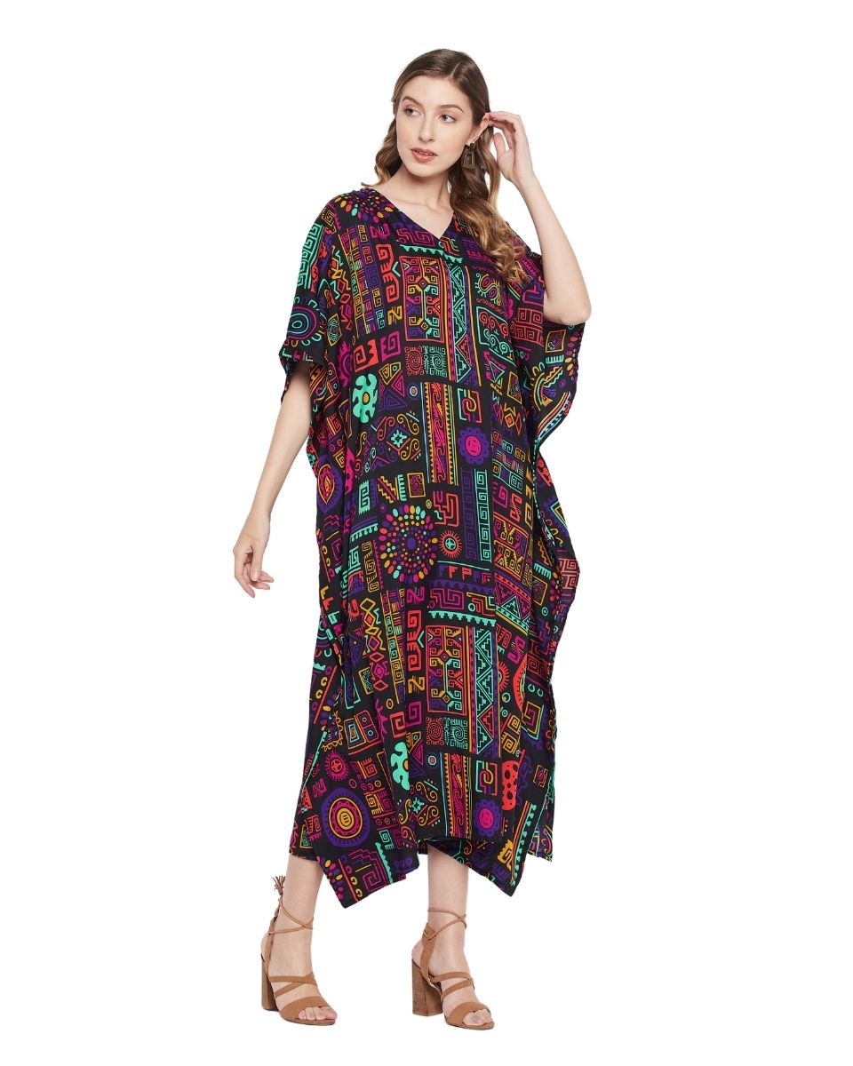 Multi Design Abstract Printed Polyester Kaftan For Plus Size Women