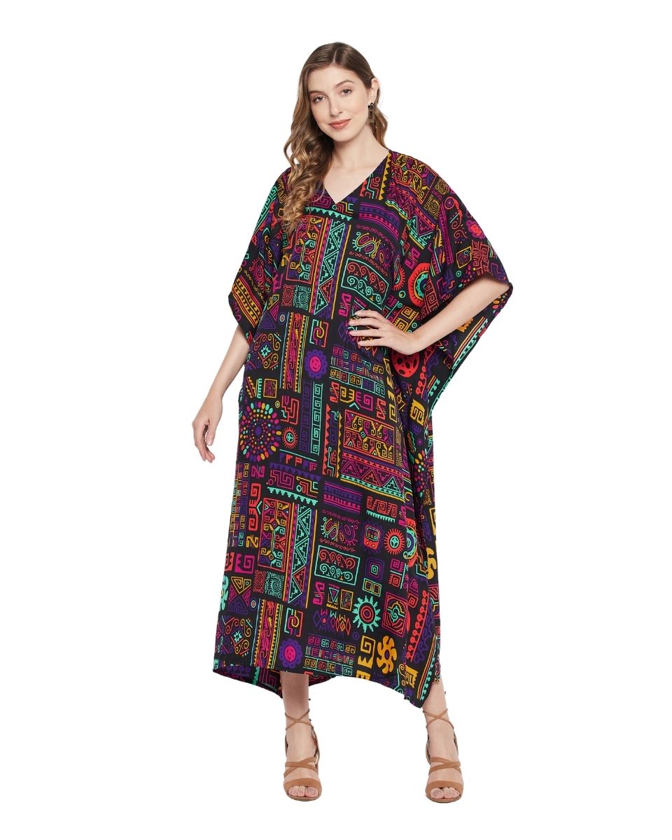 Multi Design Abstract Printed Polyester Kaftan For Plus Size Women