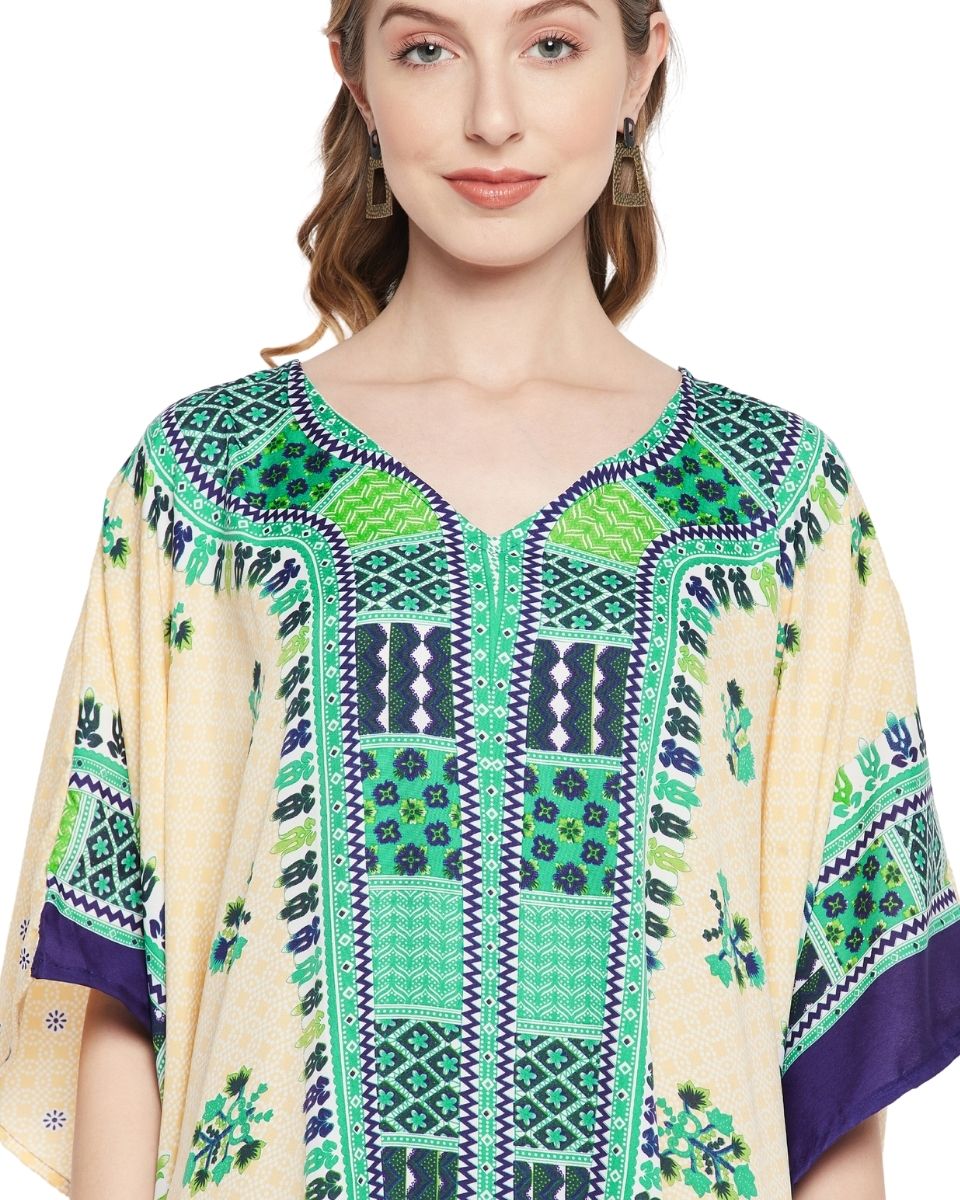 Off White Dashiki Print Polyester Kaftan For Plus Size Women