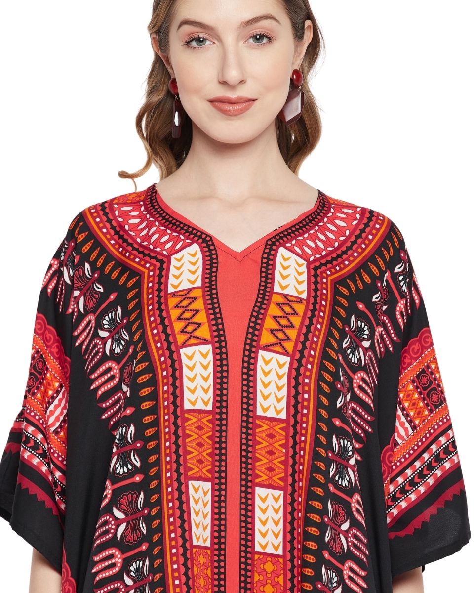 Dashiki Print Black Polyester Kaftan For Plus Size Women