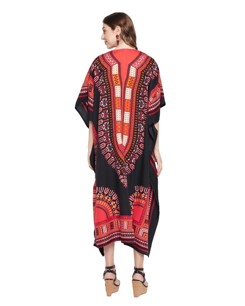 Dashiki Print Black Polyester Kaftan For Plus Size Women