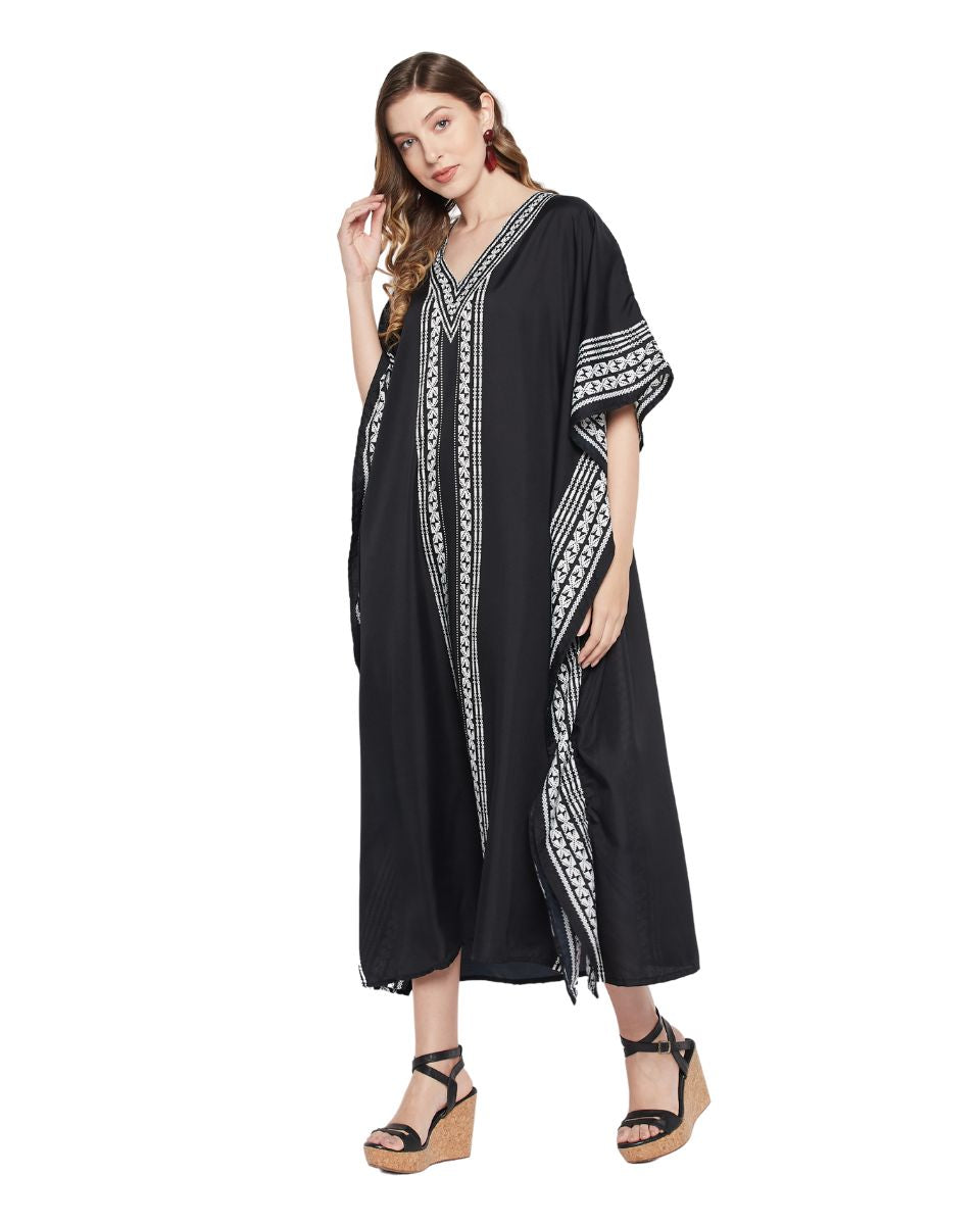 Black Polyester Geometric Style Plus Size Kaftan For Women