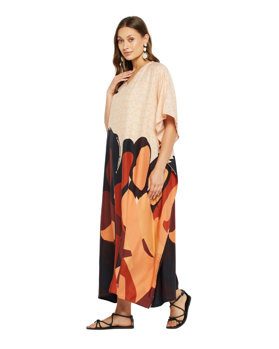 Multicolor Polyester Tribal Printed Plus Size Kaftan For Women