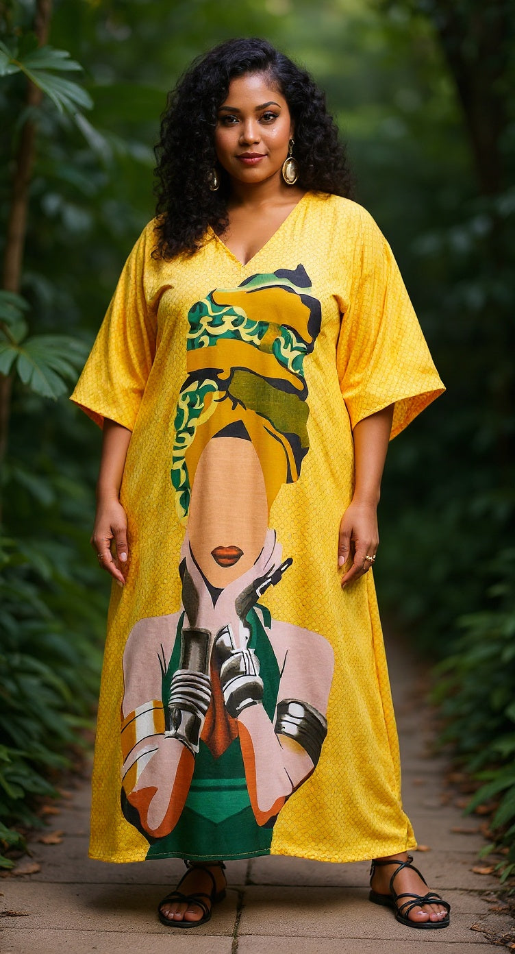 Tribal Printed Multicolor Polyester Kaftan For Plus Size Women