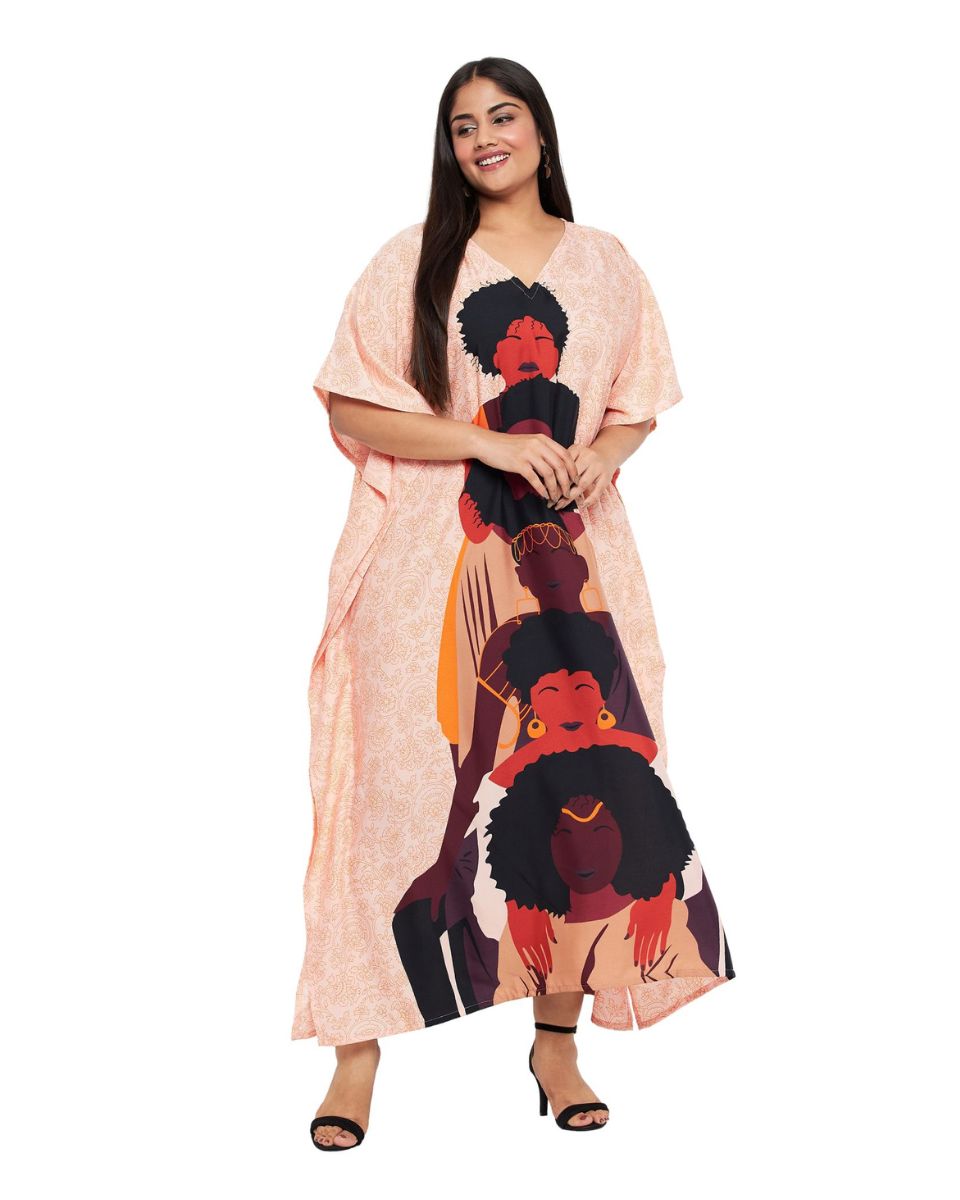 Light Pink Polyester Kaftan Tribal Printed For Plus Size Women