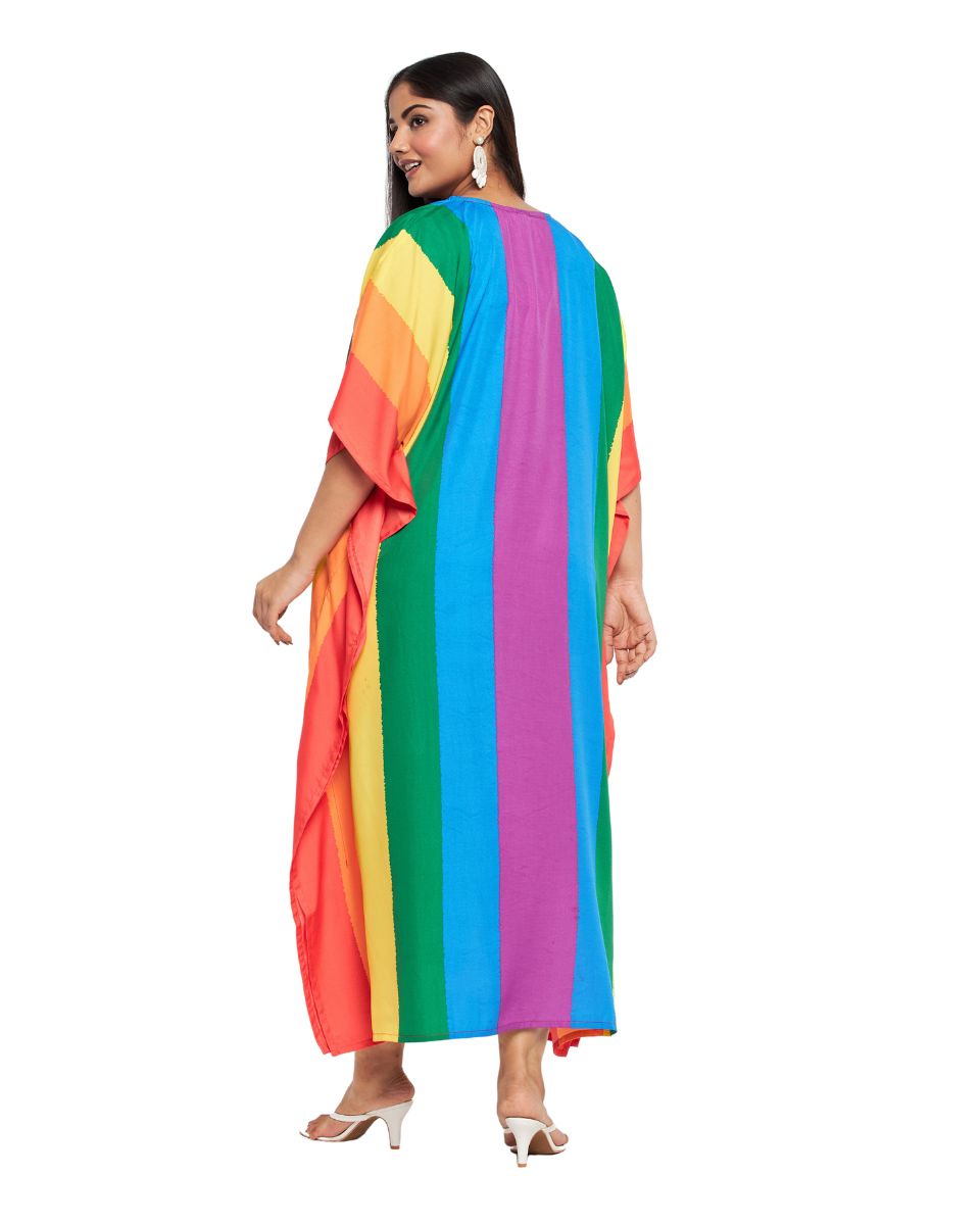 Rainbow Printed Multicolor Polyester Kaftan For Plus Size Women