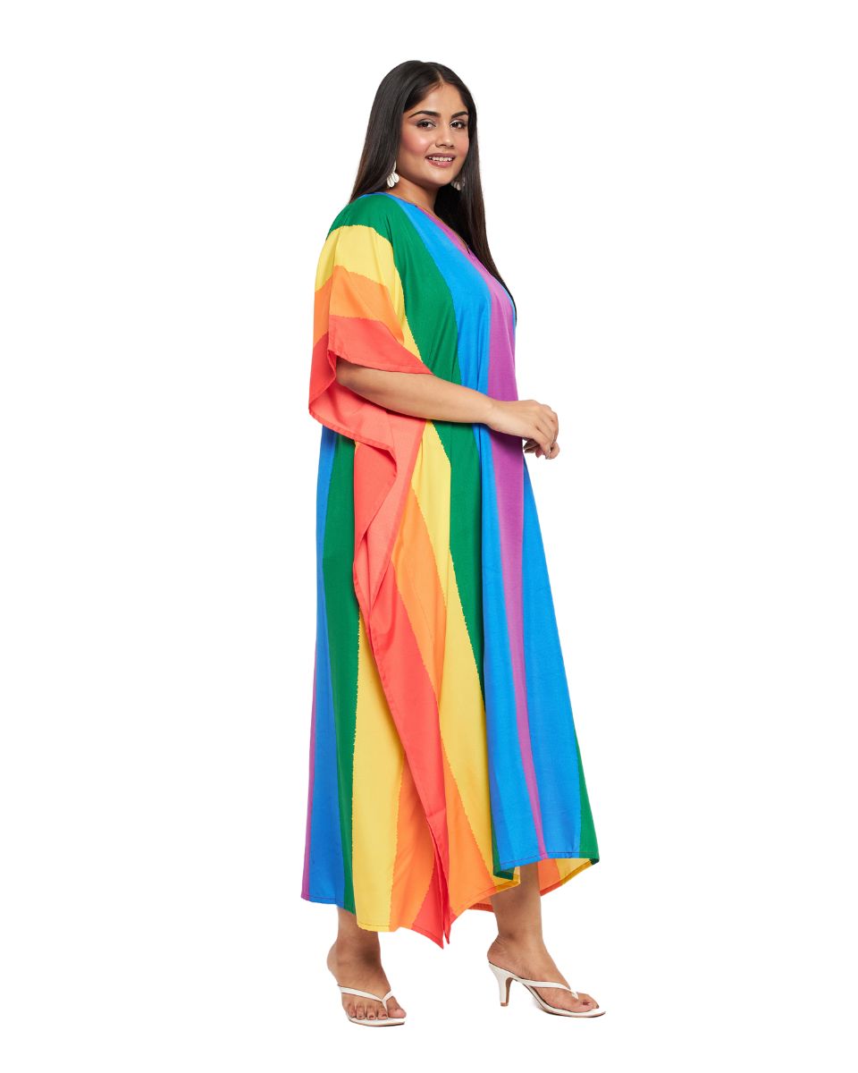 Rainbow Printed Multicolor Polyester Kaftan For Plus Size Women