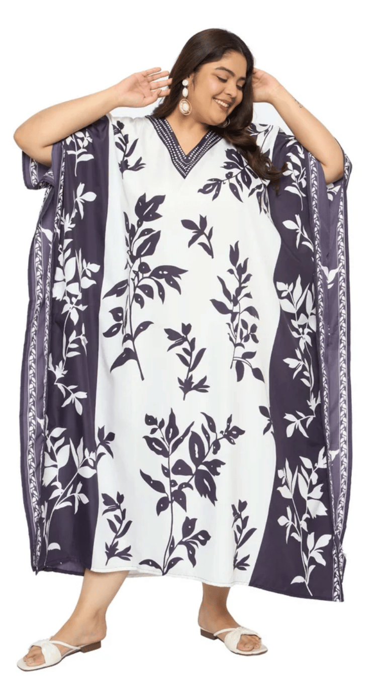 Black Leaf Vine Polyester Plus Size Kaftan for Women 1X-3X | GypsieBlu