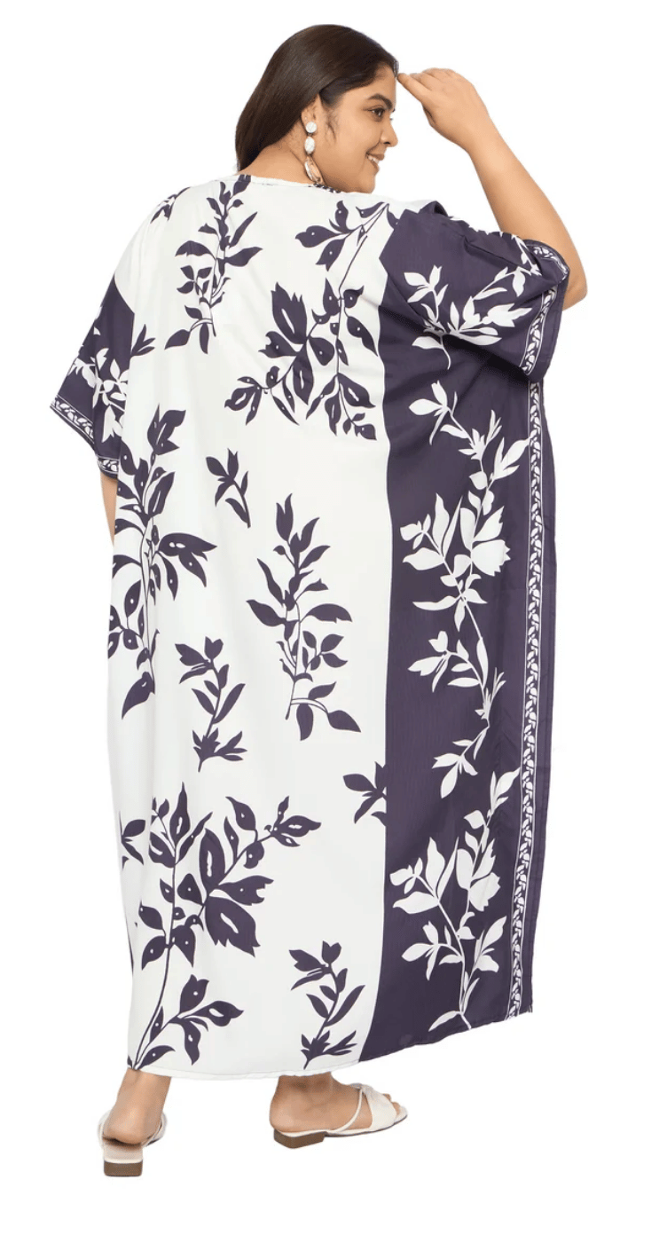 Black Leaf Vine Polyester Plus Size Kaftan for Women 1X-3X | GypsieBlu