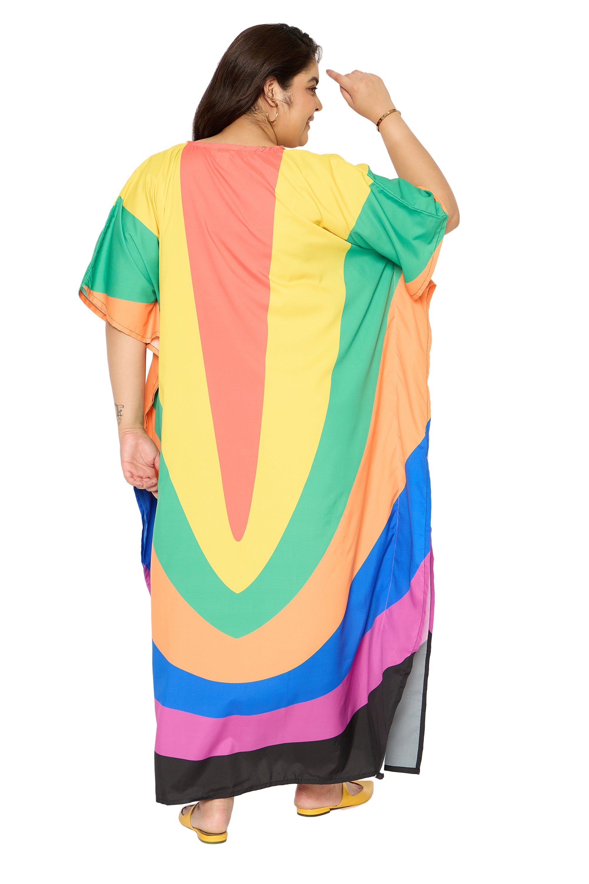 Rainbow Multicolor Polyester Plus Size Caftan for Women