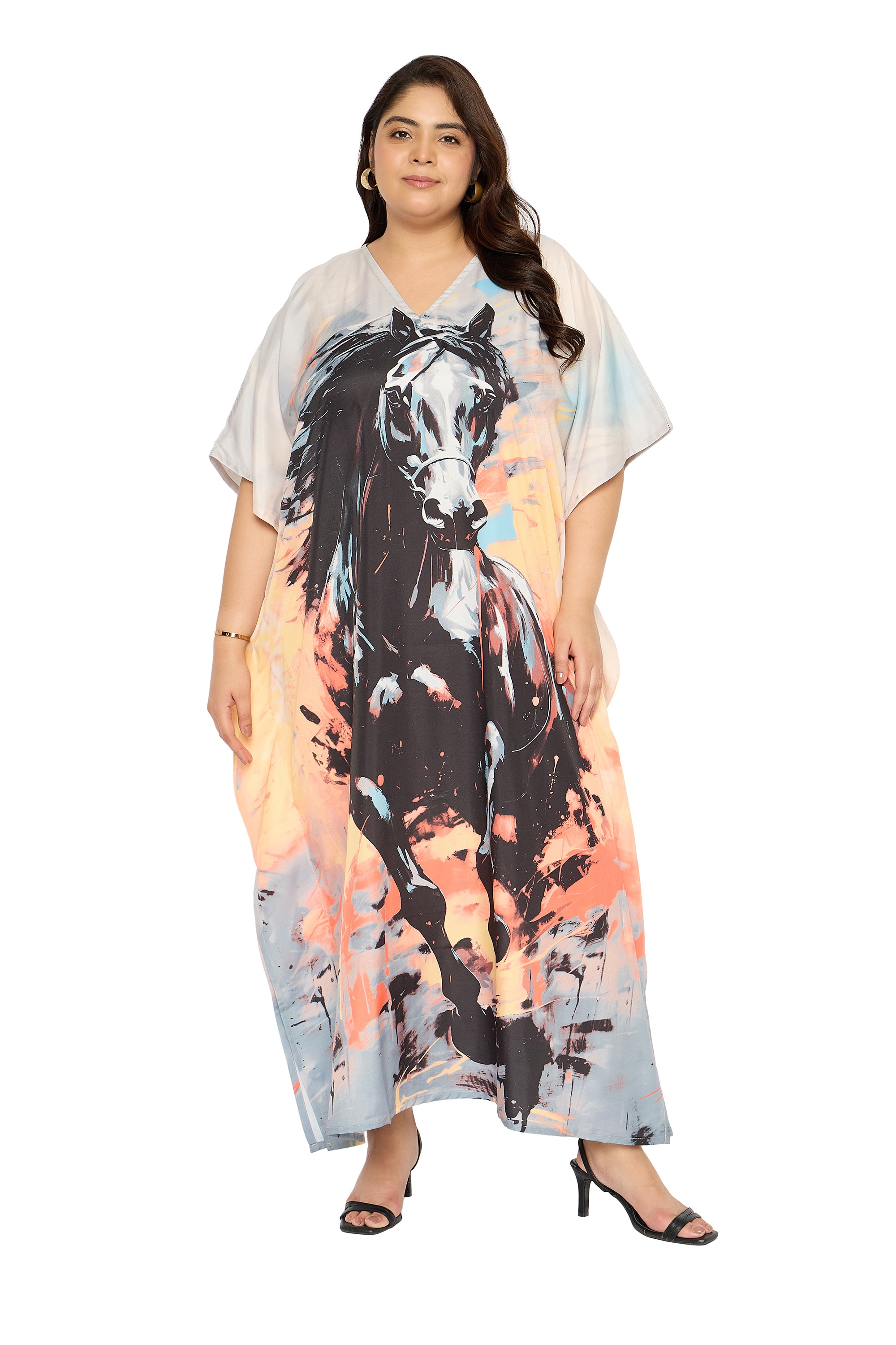 Animal Multicolor Polyester Plus Size Caftan Beach Dress for Women