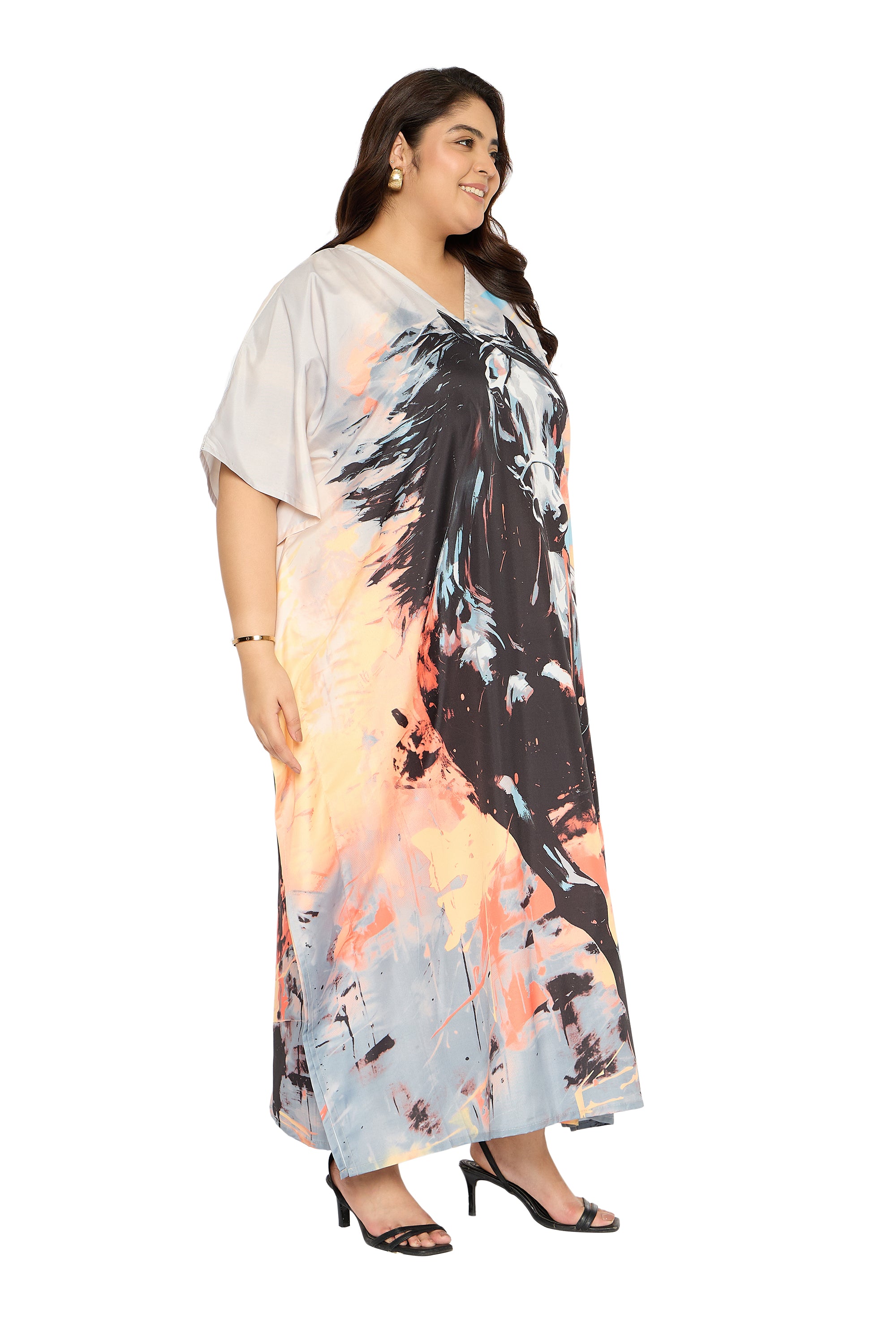 Animal Multicolor Polyester Plus Size Caftan Beach Dress for Women