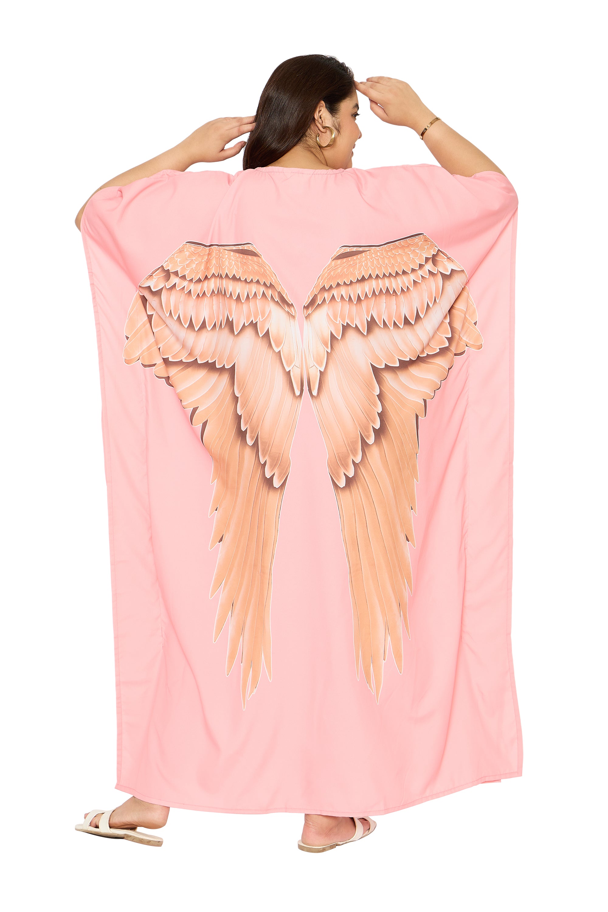 Angel Wings Baby Pink Polyester Plus Size Loungewear Kaftan for Women