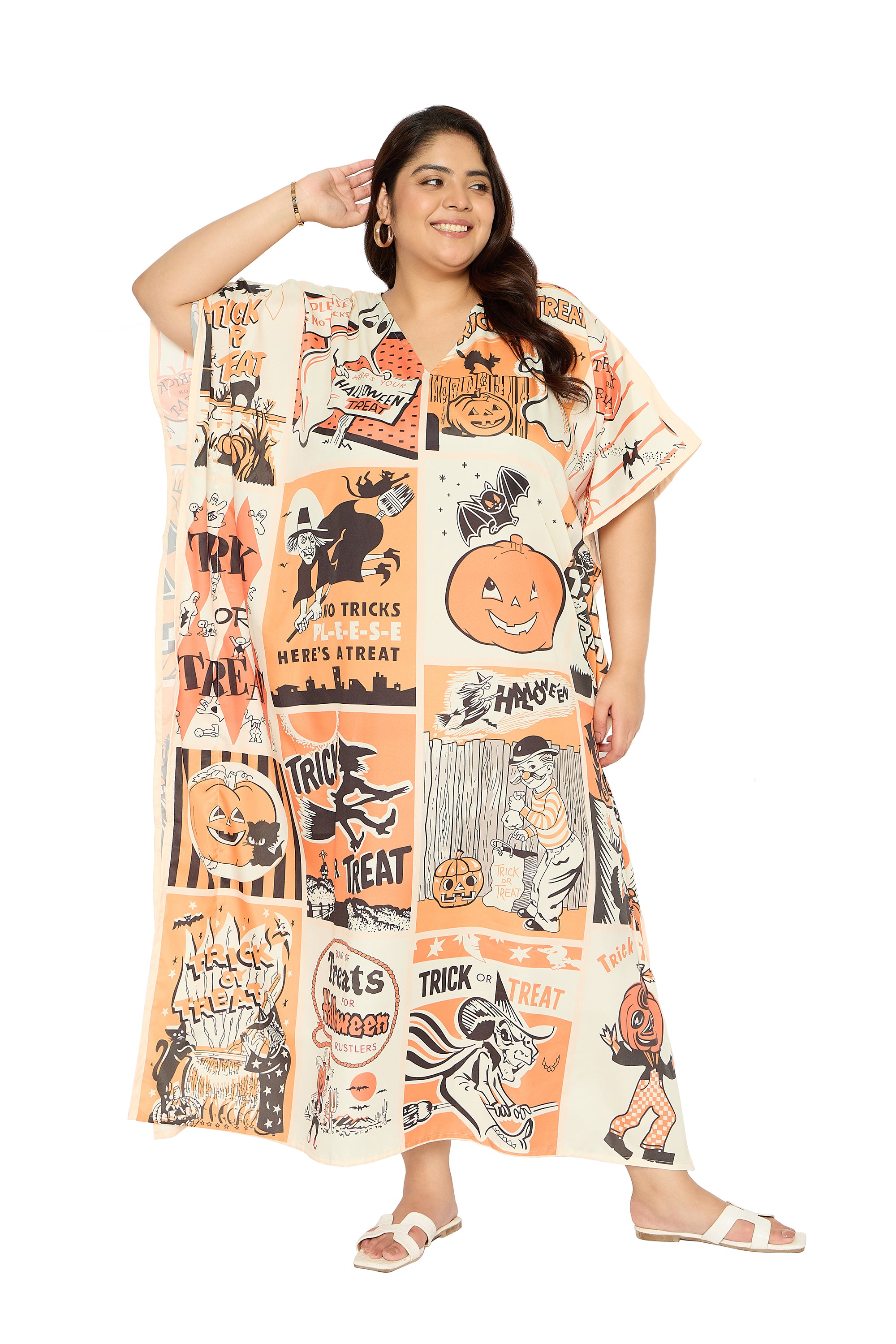 Halloween Brown Polyester Plus Size kaftan House Dress for Women