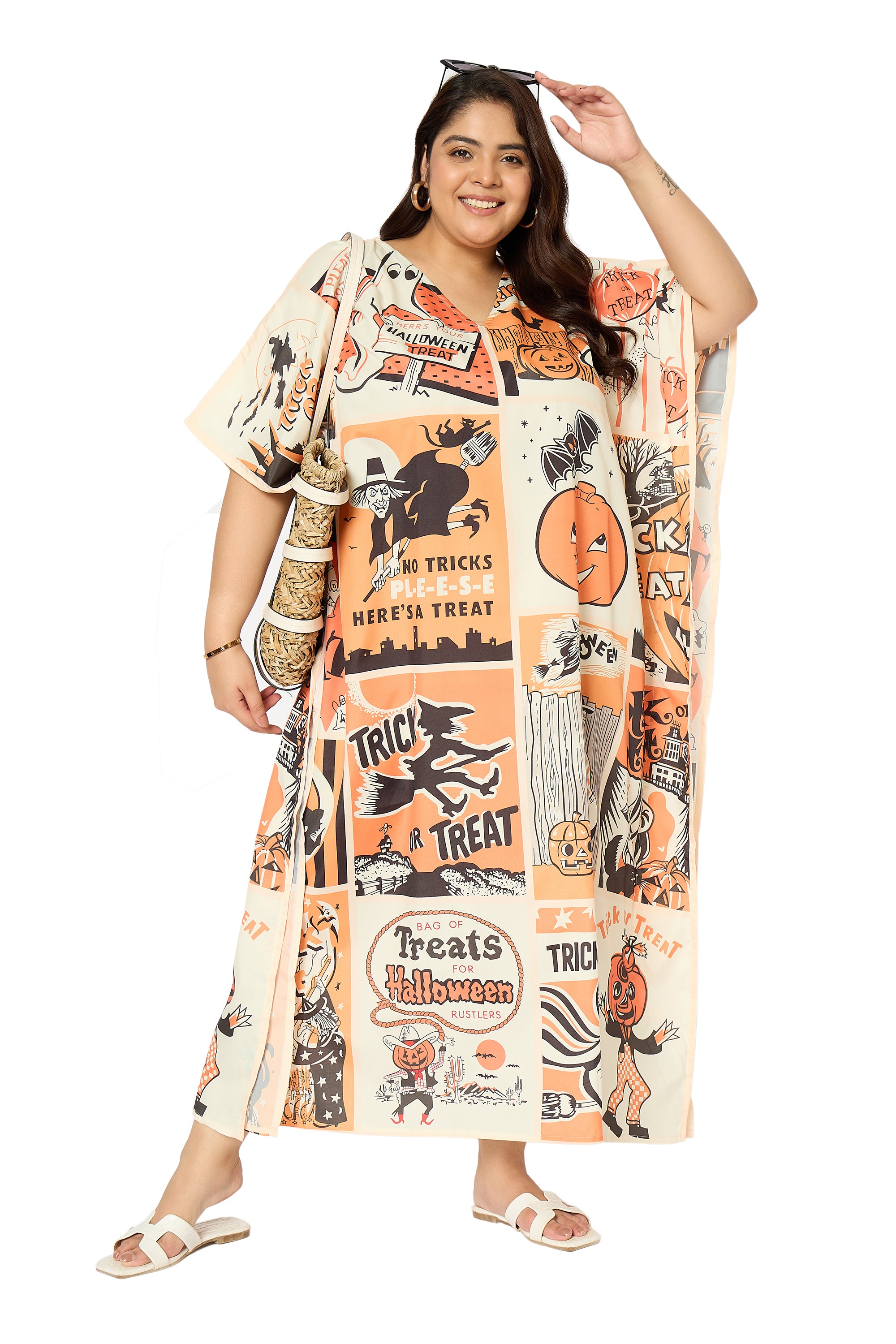 Halloween Brown Polyester Plus Size kaftan House Dress for Women