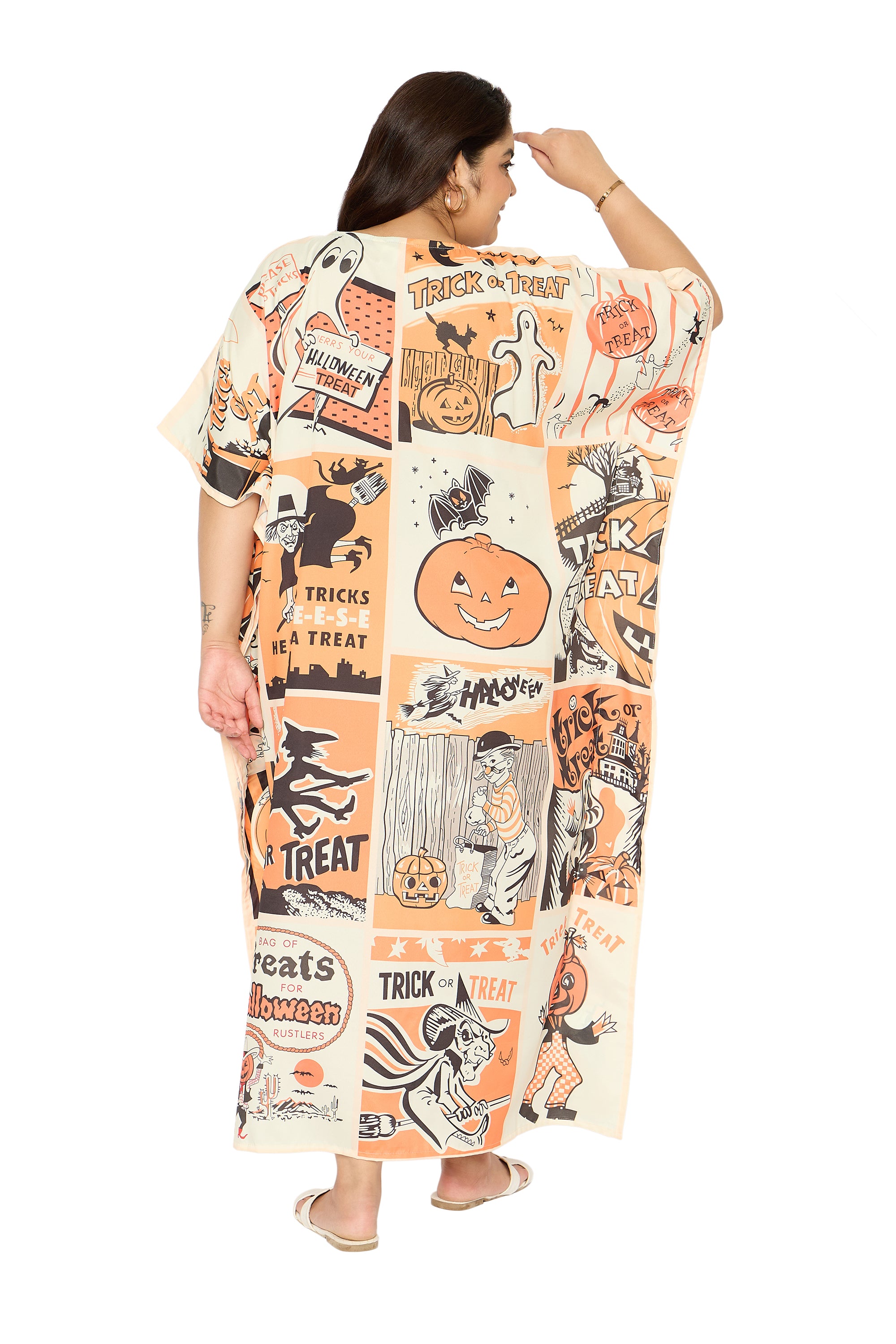 Halloween Brown Polyester Plus Size kaftan House Dress for Women