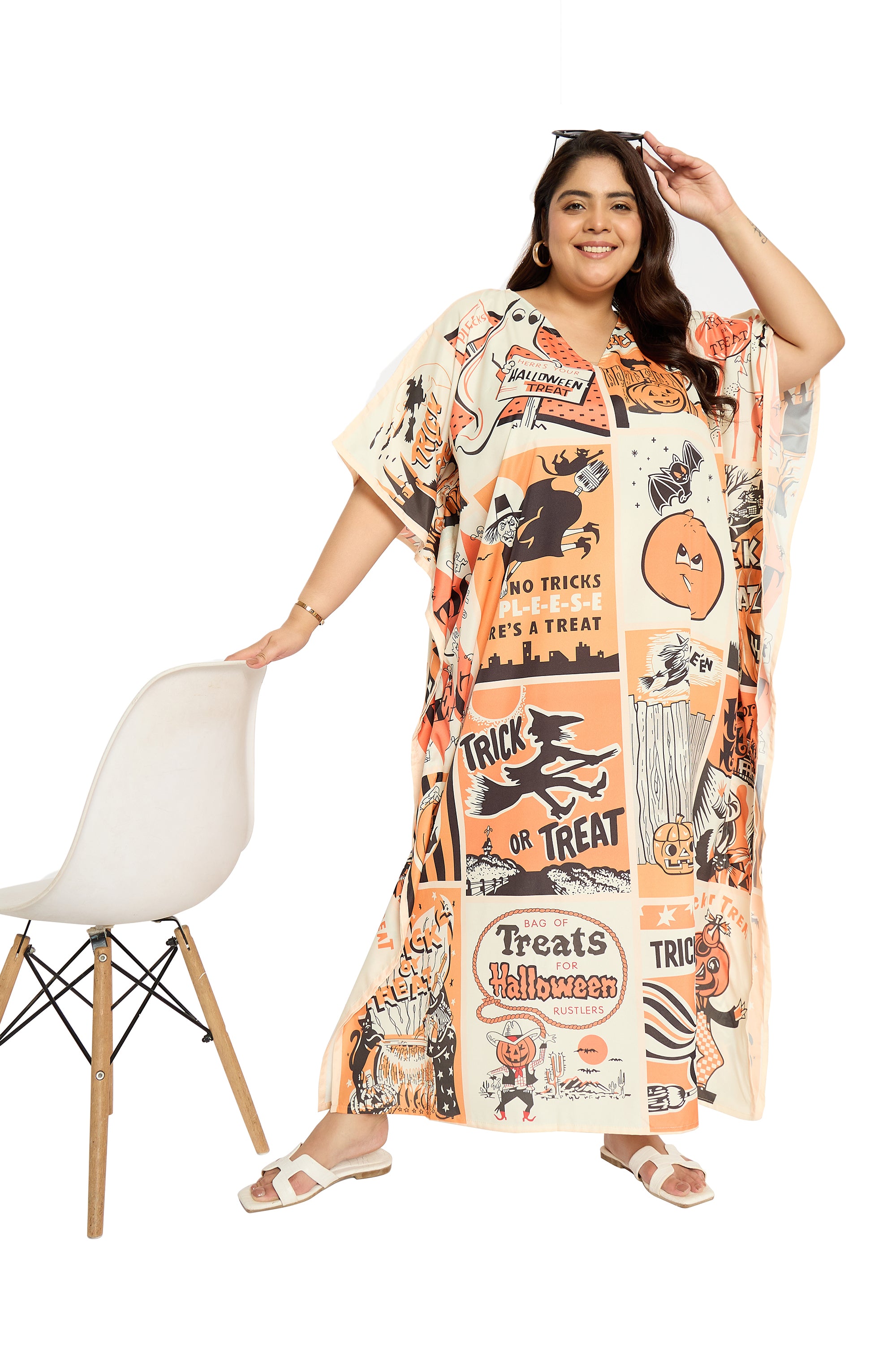 Halloween Brown Polyester Plus Size kaftan House Dress for Women