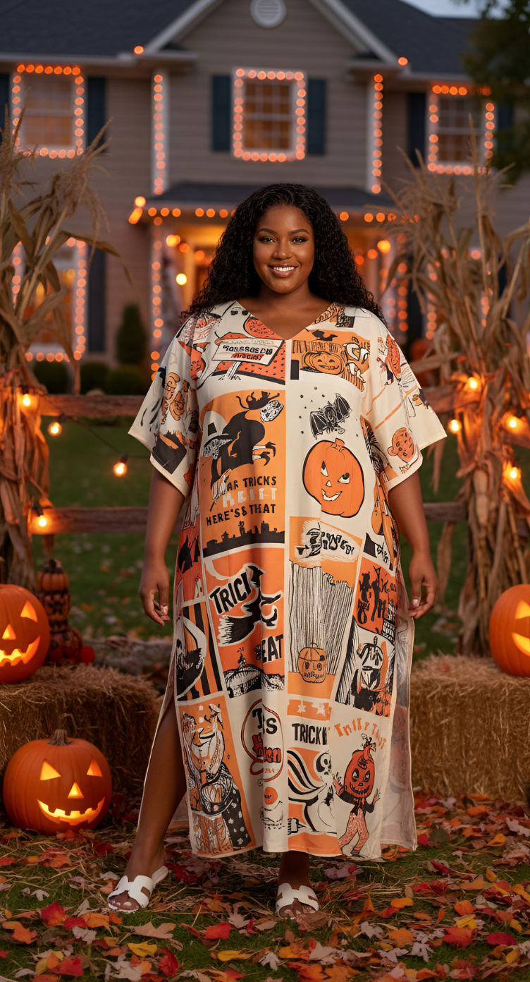 Light Peach Vintage Halloween Plus Size Kaftan for Women 1X-3X | GypsieBlu