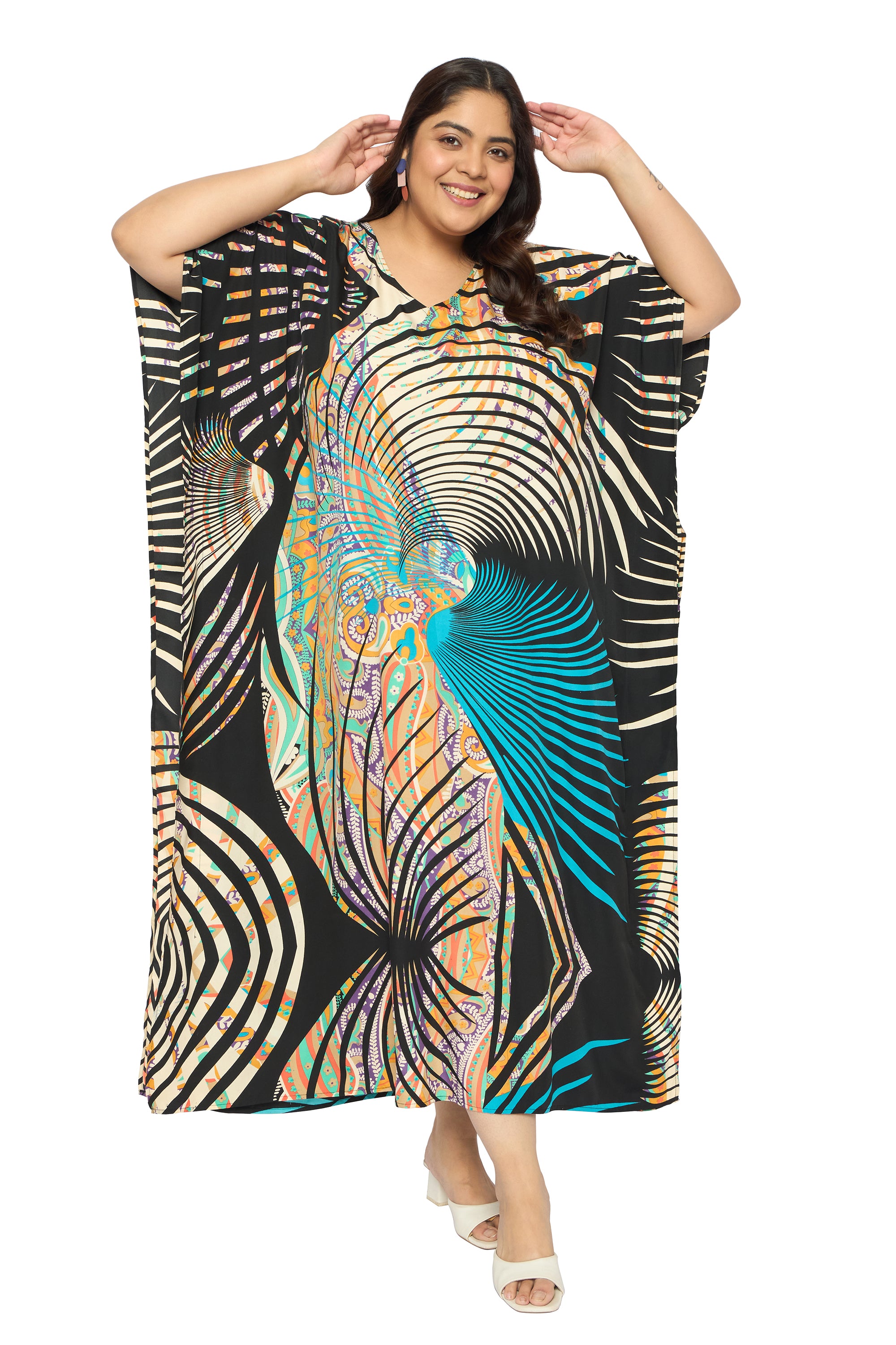 Geometric Multicolor Polyester Kaftan for Women