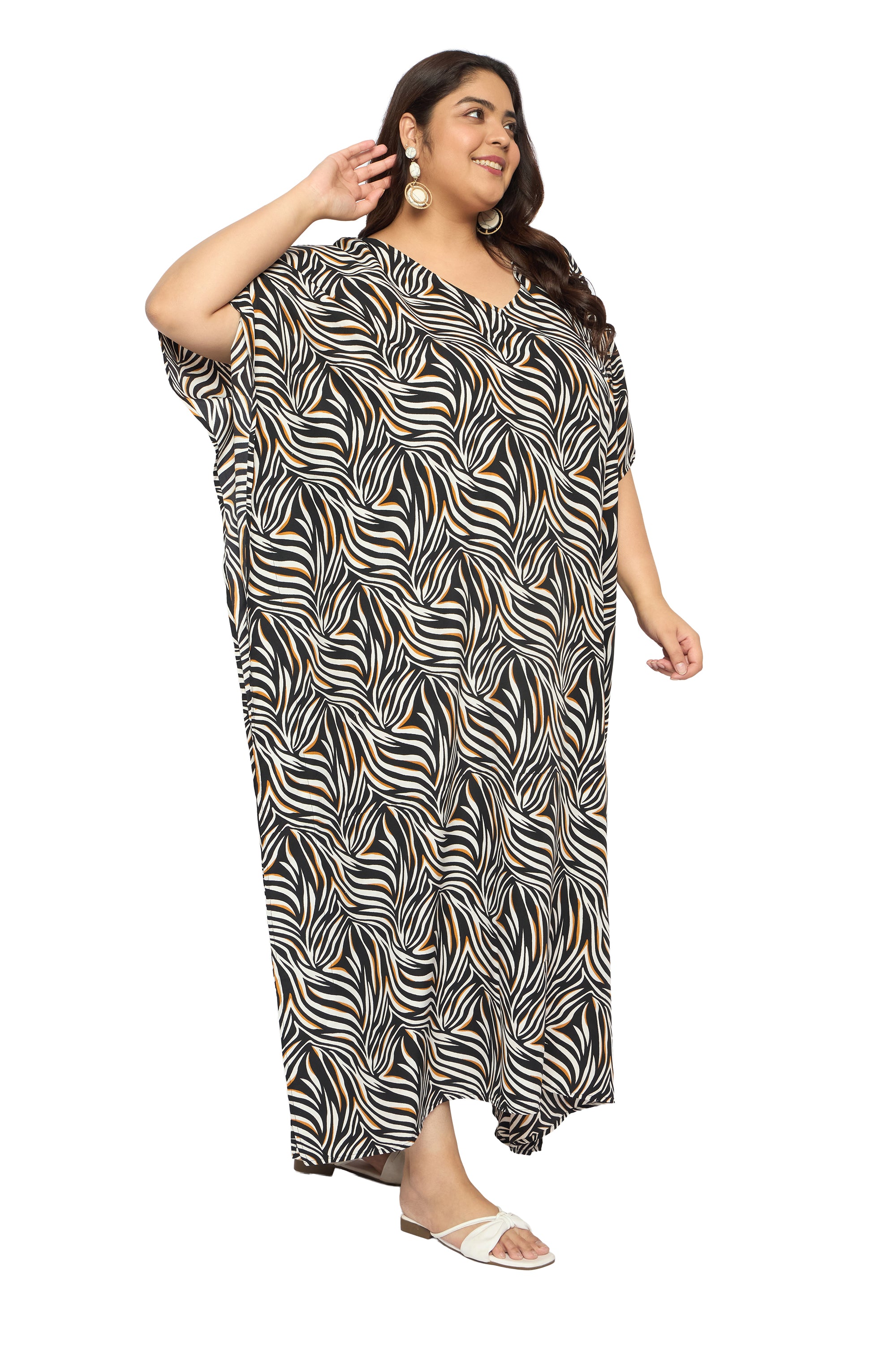 Abstract Multicolor Polyester Kaftan Dress for Plus Size Women