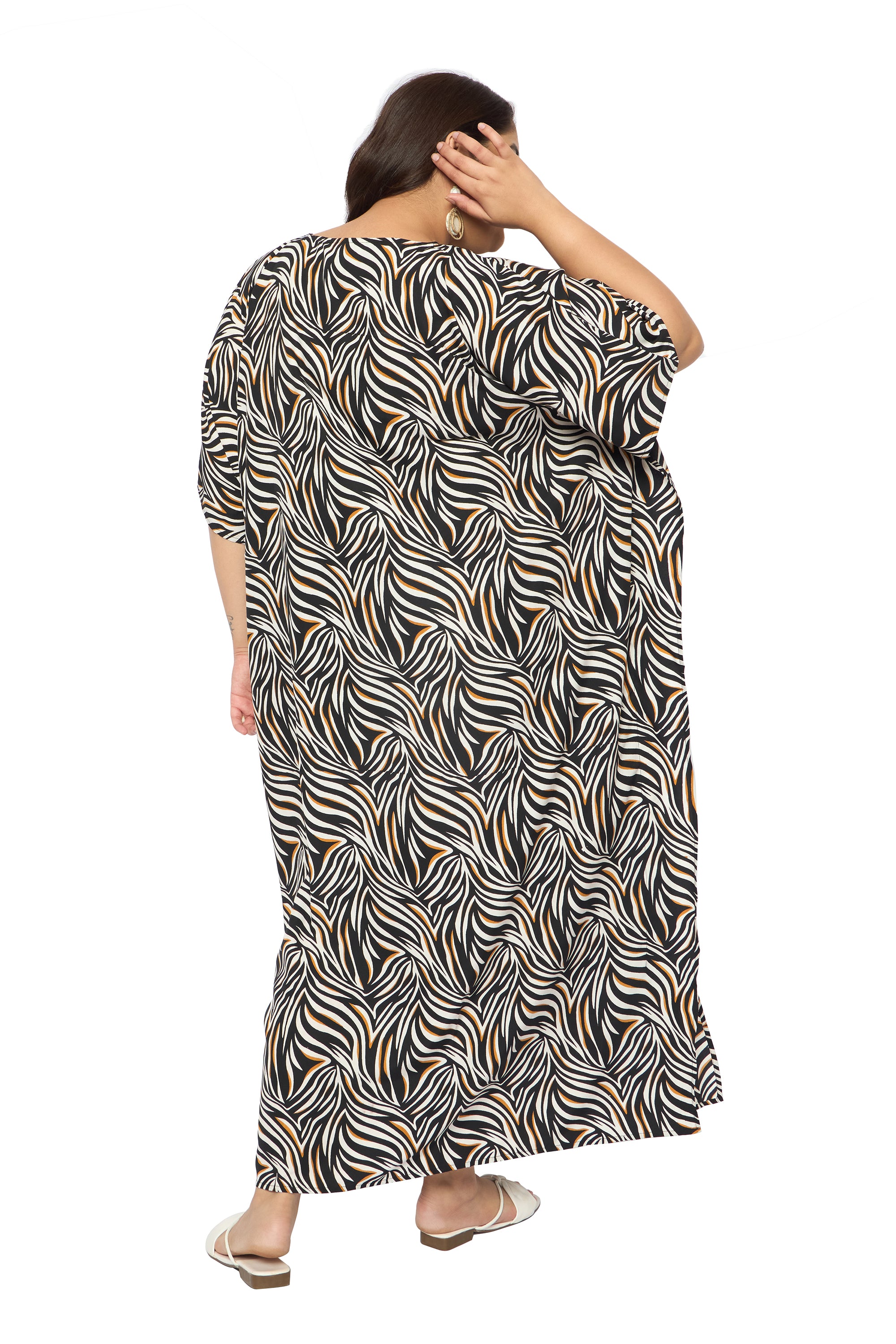 Abstract Multicolor Polyester Kaftan Dress for Plus Size Women