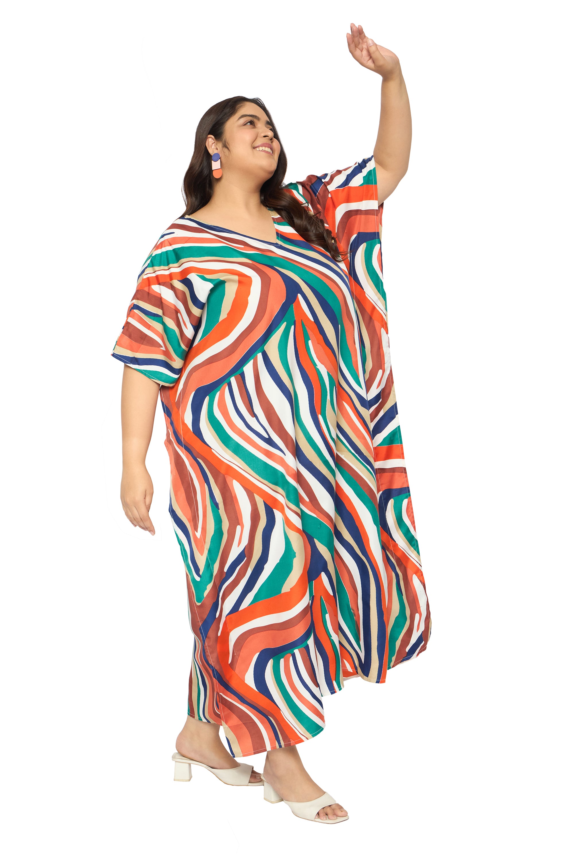 Abstract Multicolor Polyester Caftan Dress for Women