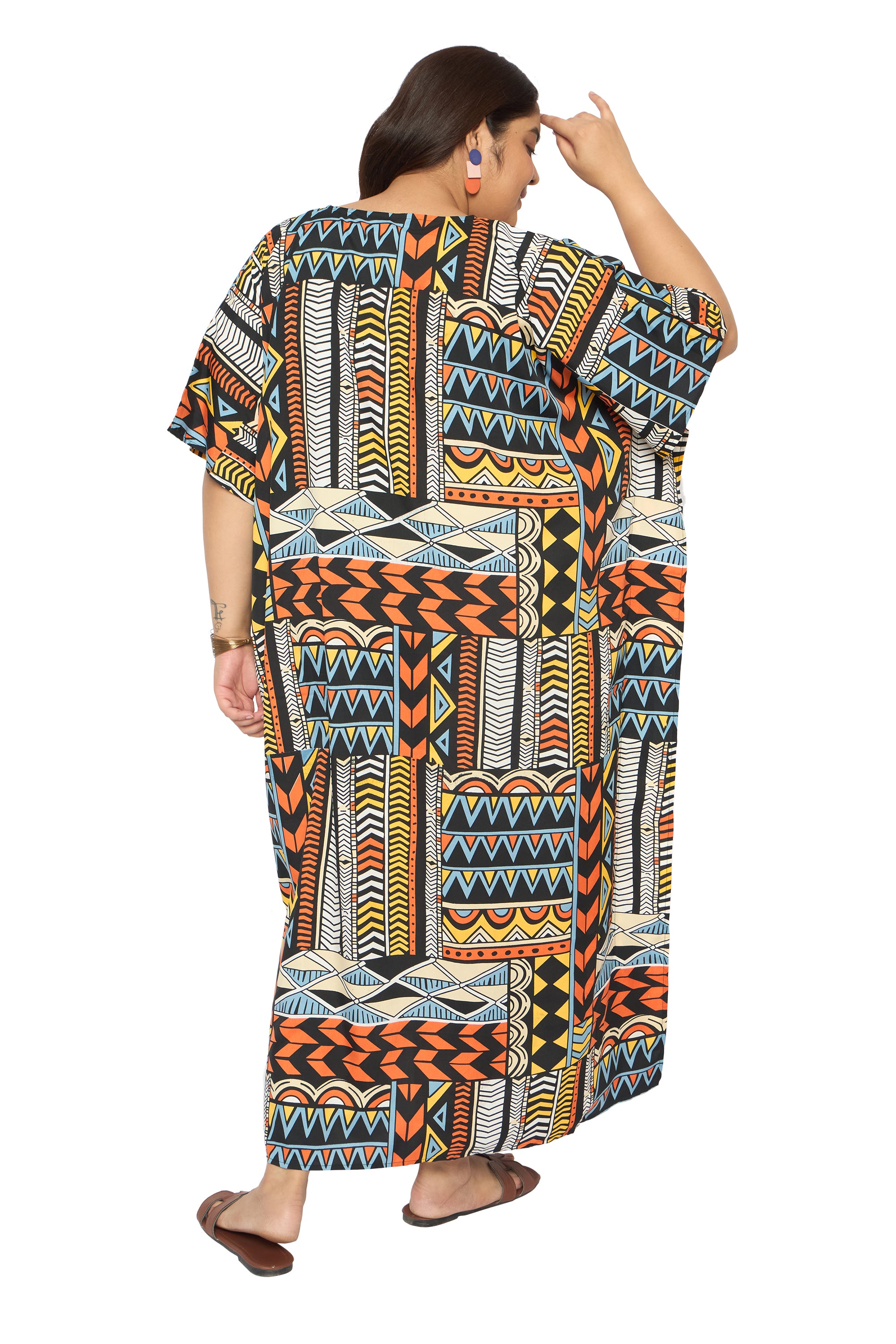 Geometric Multicolor Polyester Loungewear Kaftan for Women