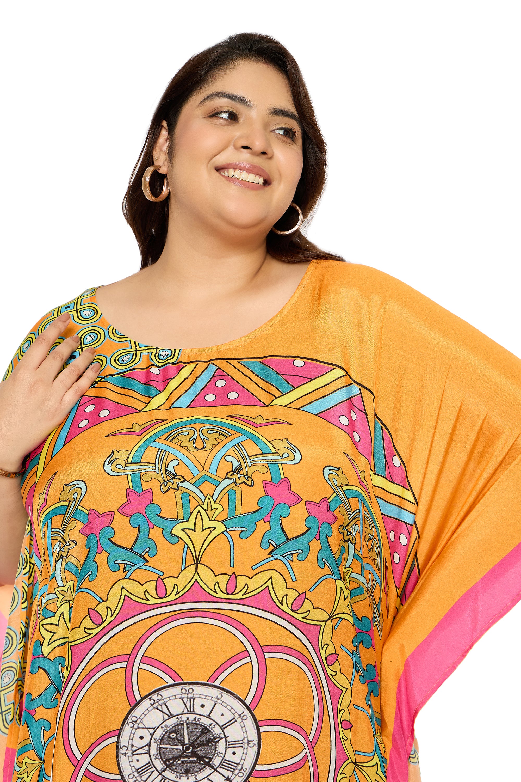 Mandala Marigold Polyester Kaftan House Dress for Women