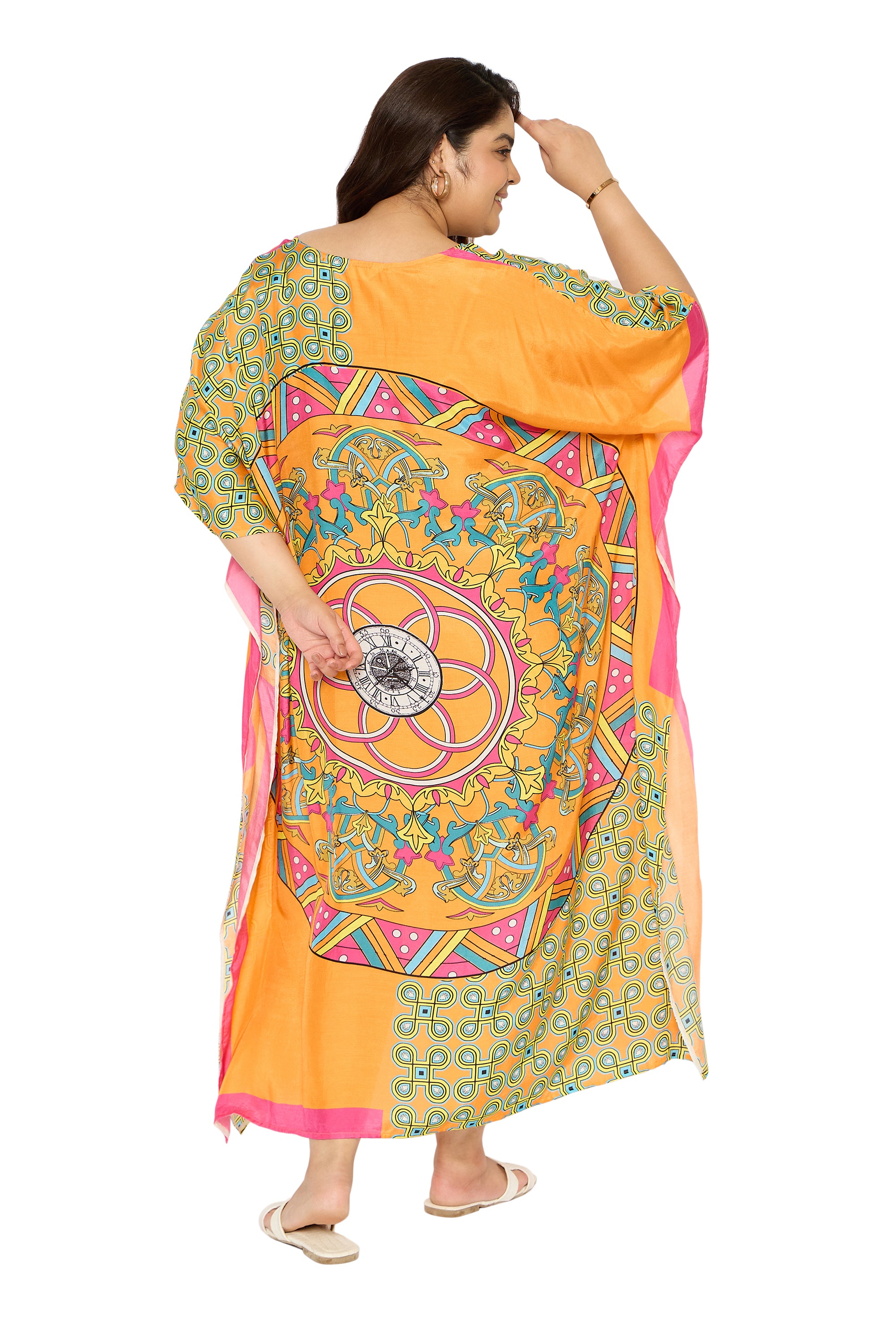 Mandala Marigold Polyester Kaftan House Dress for Women