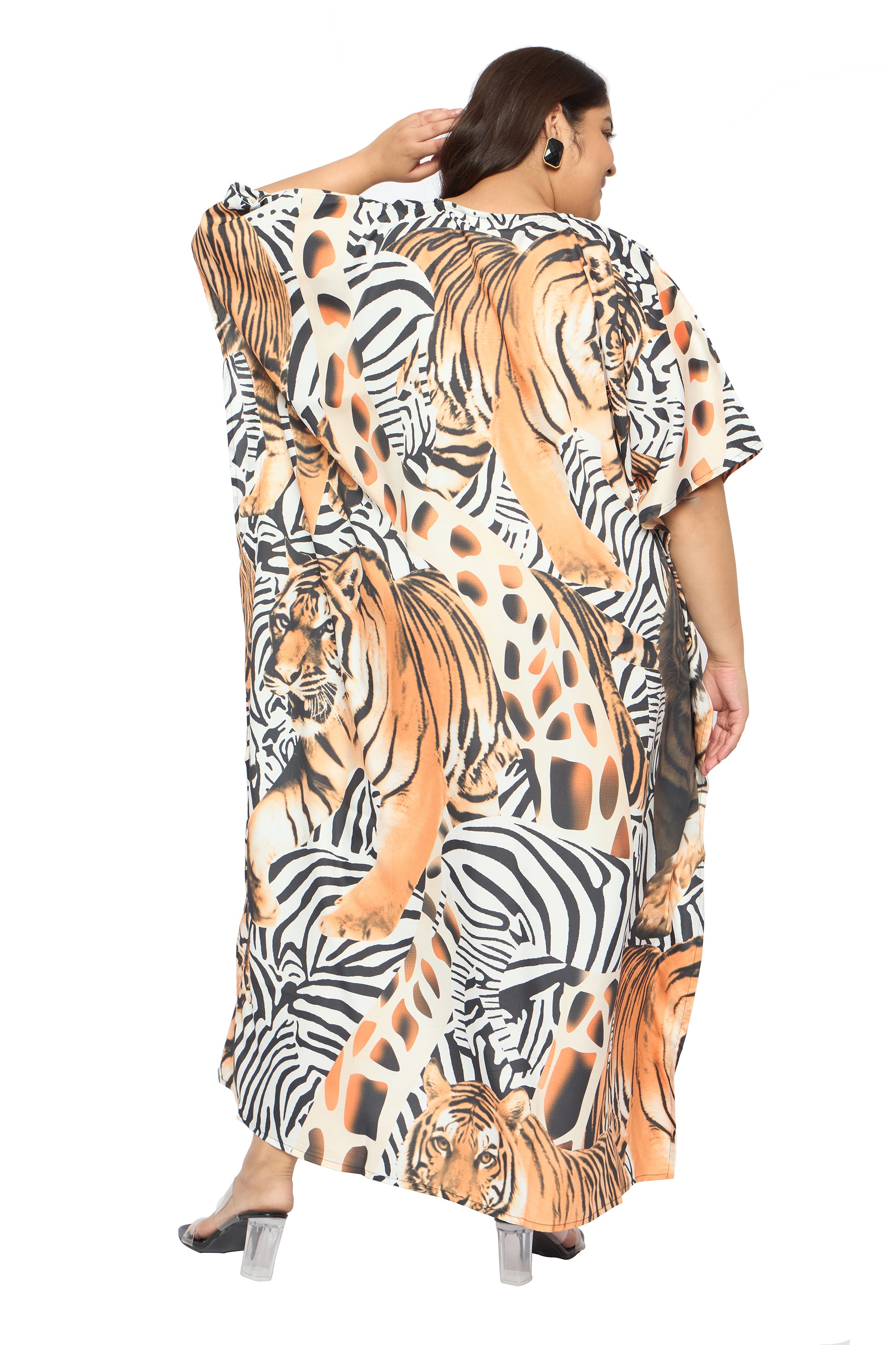 Animal Multicolor Polyester Caftan Dress for Plus Size