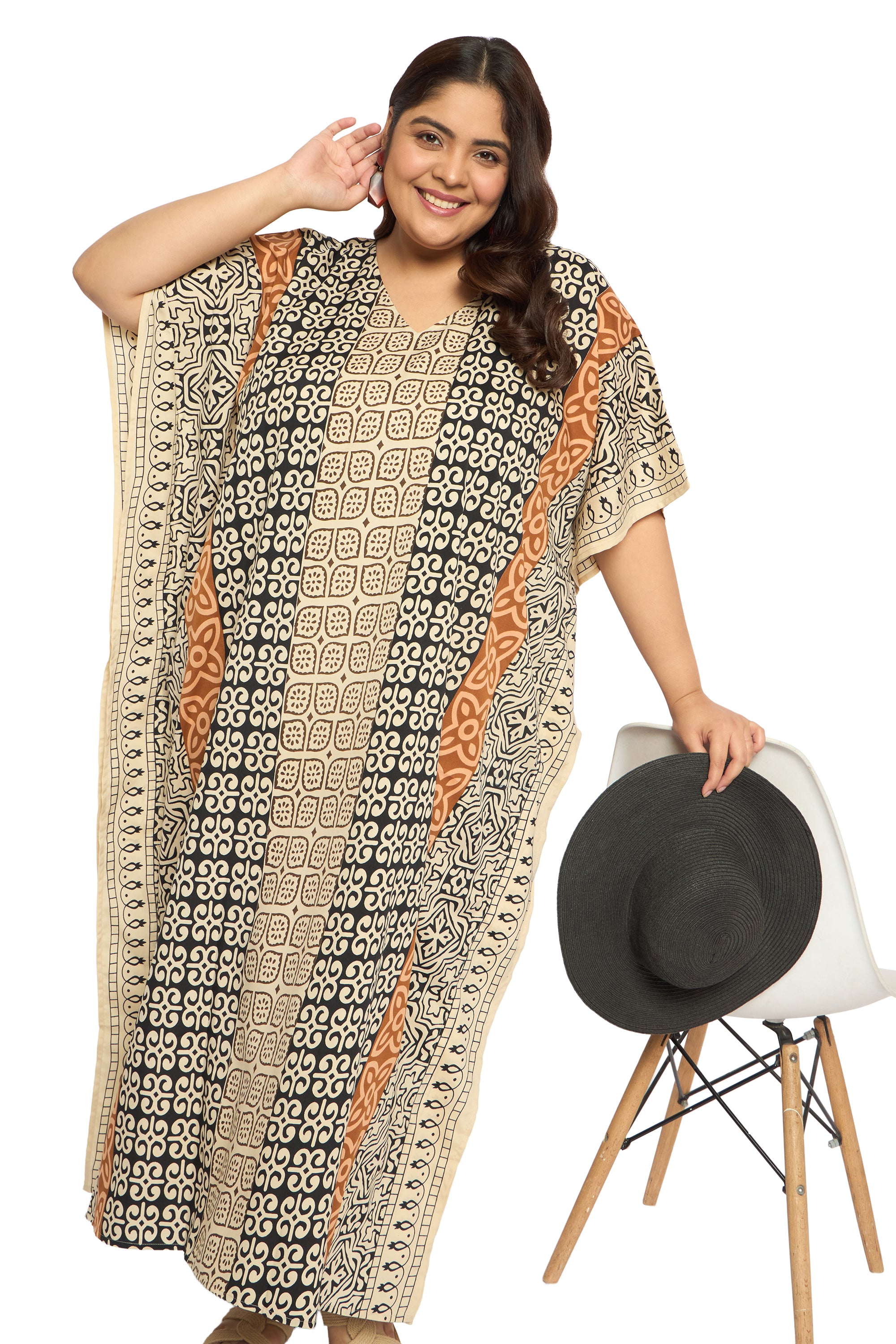  Geometric Multicolor Polyester Plus Size Caftan Night dress for Women