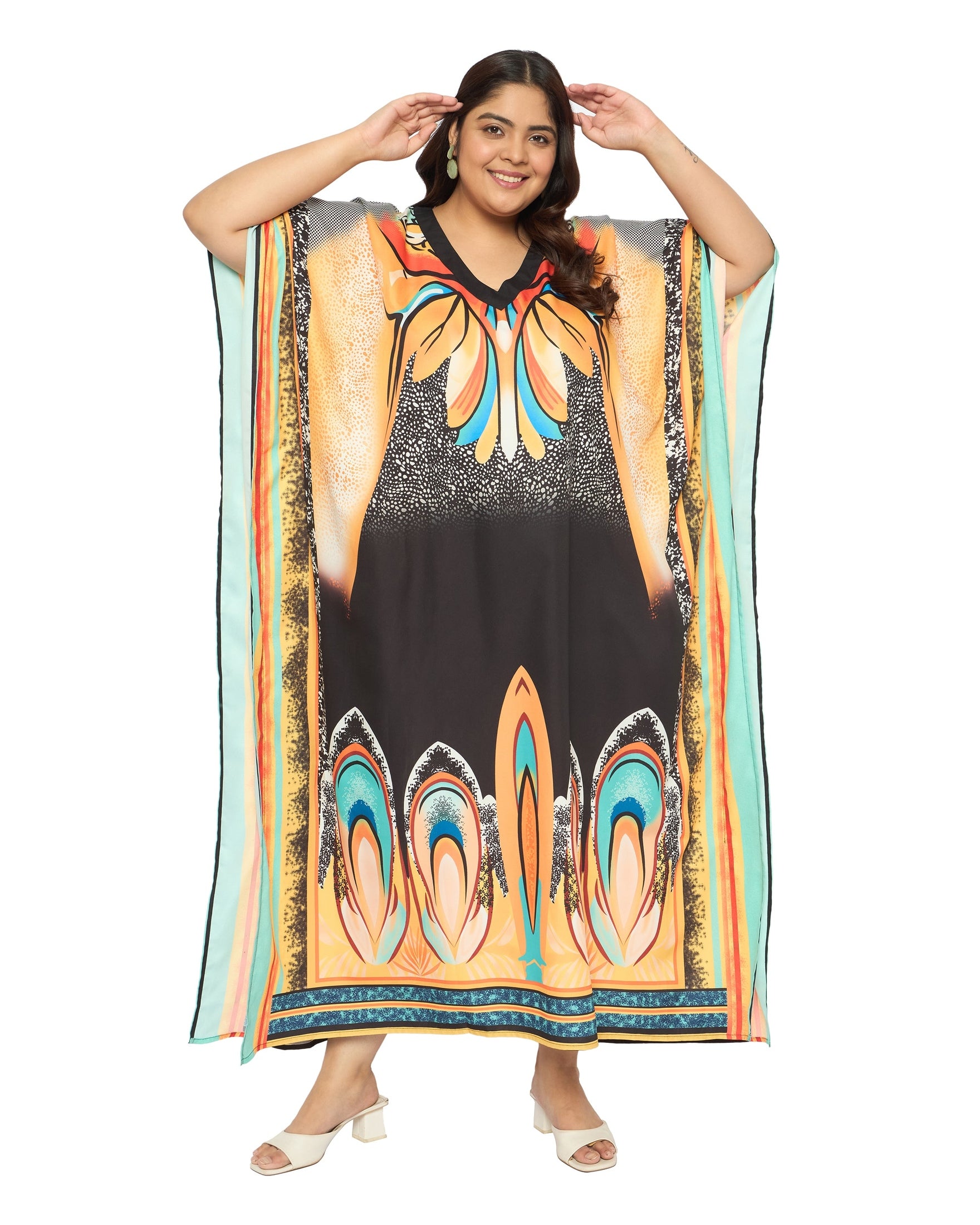 Abstract Multicolor Polyester Caftan Dress for Plus Size Women